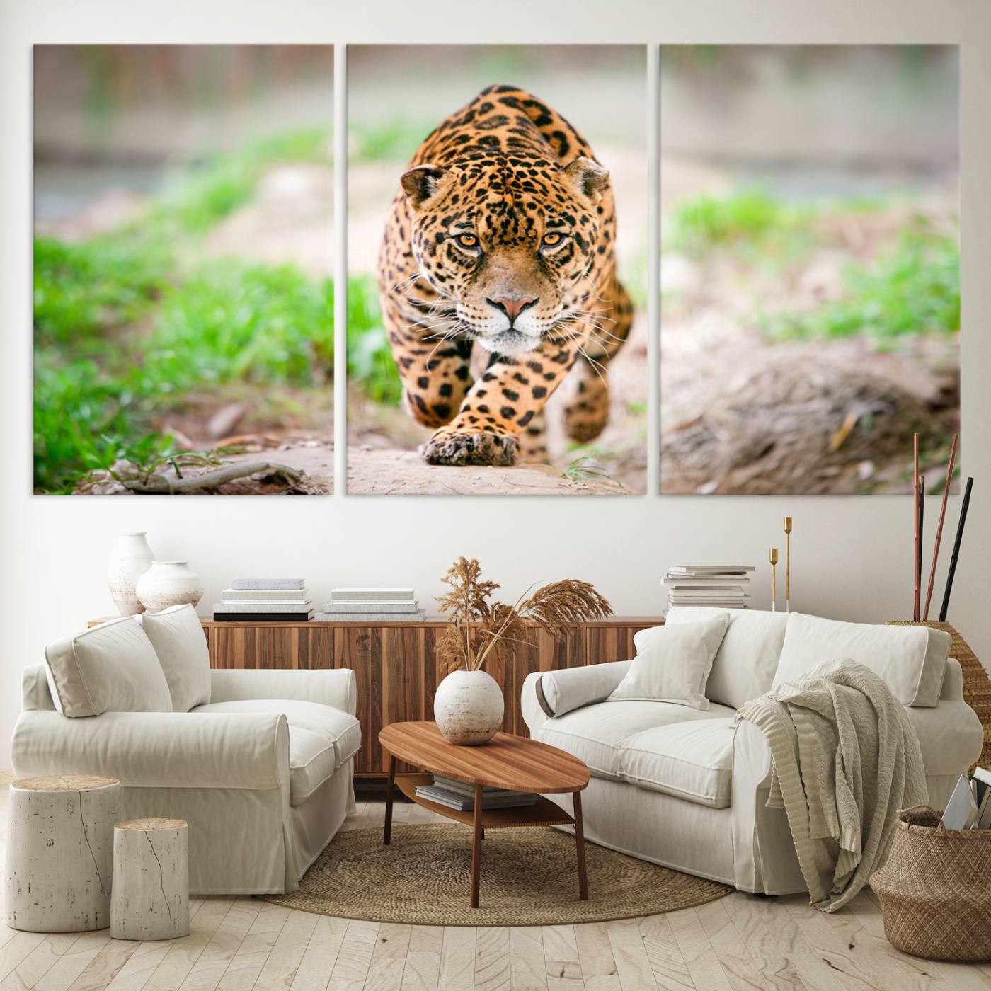 75066-MGV-CV-60X30-3P-Leopard on the Prowl - Stunning Large Framed Leopard Wall Art Canvas Wall Art for Living Room, Bedroom, or Office Décor, Vibrant Wildlife