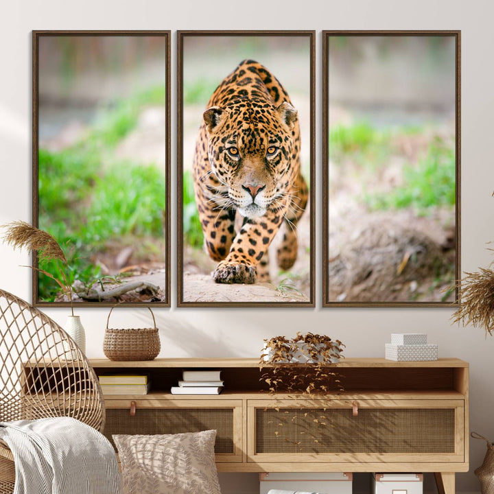 75066-MGV-FC-48X32-3P_Walnut-Leopard on the Prowl - Stunning Large Framed Leopard Wall Art Canvas Wall Art for Living Room, Bedroom, or Office Décor, Vibrant Wildlife