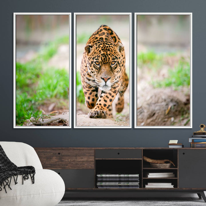 75066-MGV-FC-48X32-3P_White-Leopard on the Prowl - Stunning Large Framed Leopard Wall Art Canvas Wall Art for Living Room, Bedroom, or Office Décor, Vibrant Wildlife