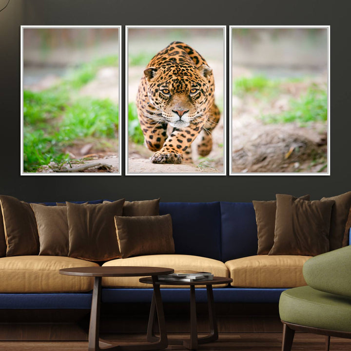 75066-MGV-FC-60X30-3P_White-Leopard on the Prowl - Stunning Large Framed Leopard Wall Art Canvas Wall Art for Living Room, Bedroom, or Office Décor, Vibrant Wildlife
