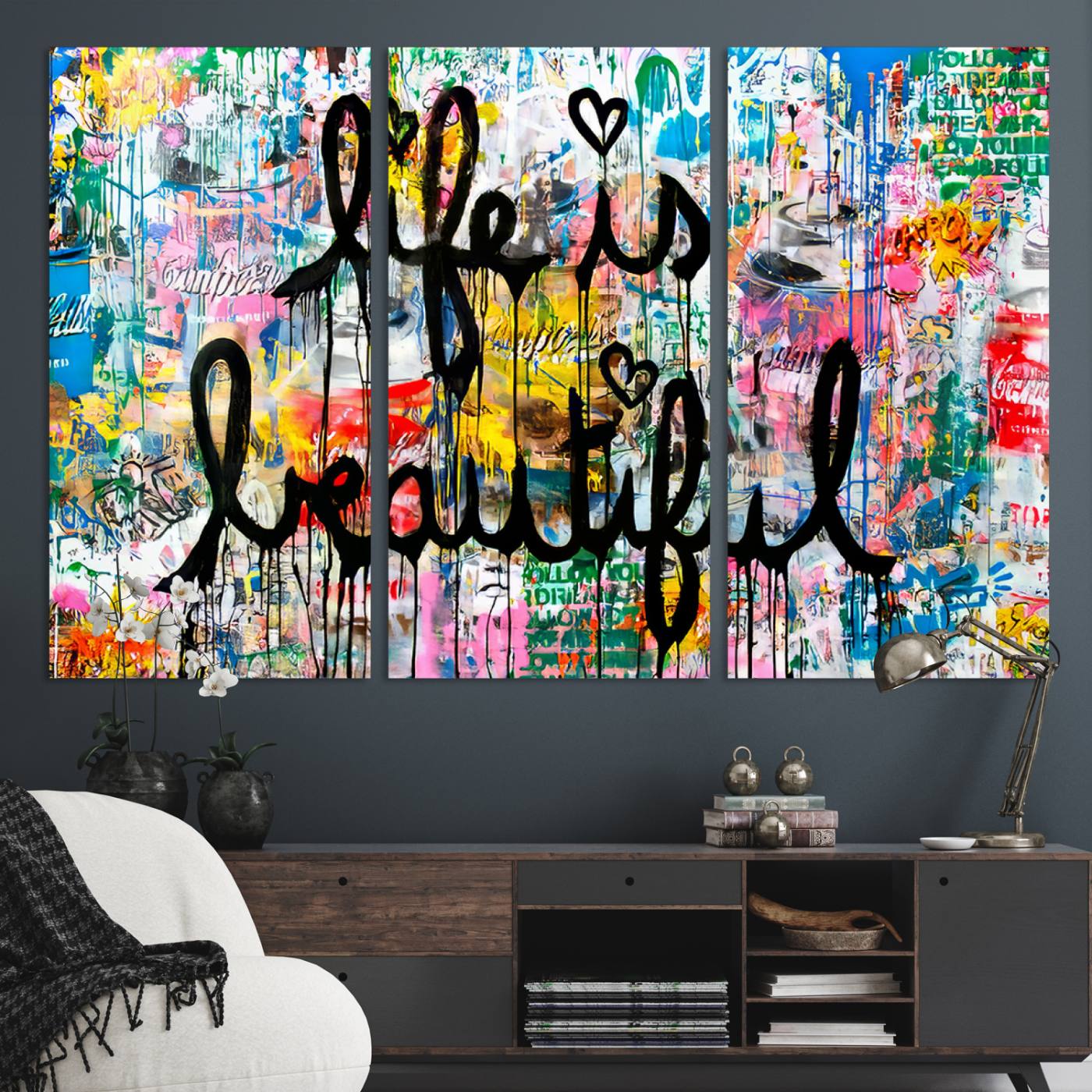 Life Beautiful Art Print - Banksy Graffiti Wall Art Canvas Print | Graffiti Wall Art Canvas Print for Dorm and Living Room Decoration
