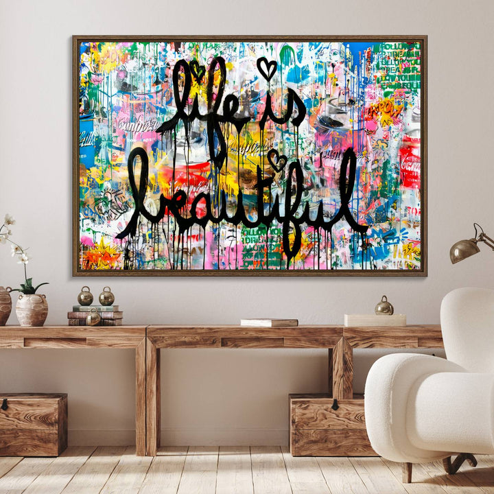 Life Beautiful Art Print - Banksy Graffiti Wall Art Canvas Print | Graffiti Wall Art Canvas Print for Dorm and Living Room Decoration
