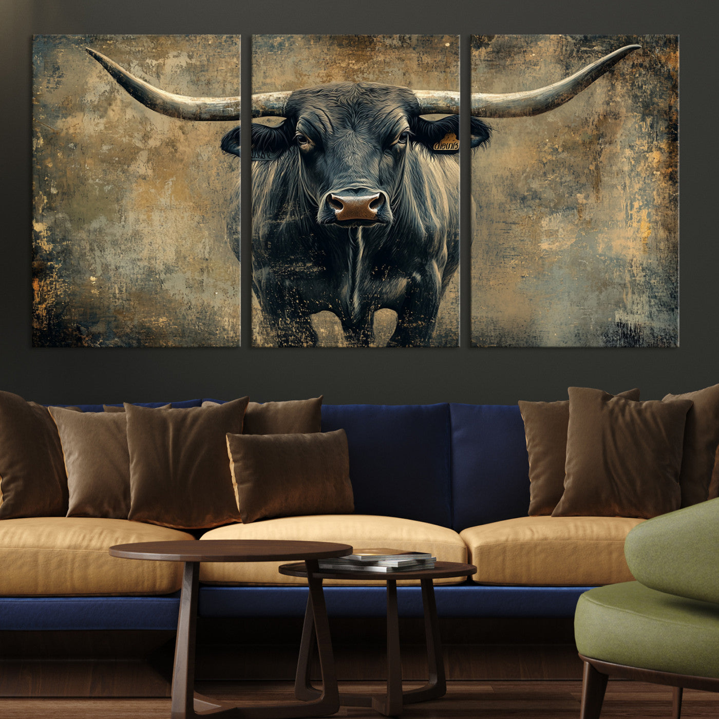 57385-MGV-CV-36X24-Longhorn Bull Wall Art Canvas Print, Framed Rustic Cow Art Picture Print, Texas Longhorn Perfect Western Decor