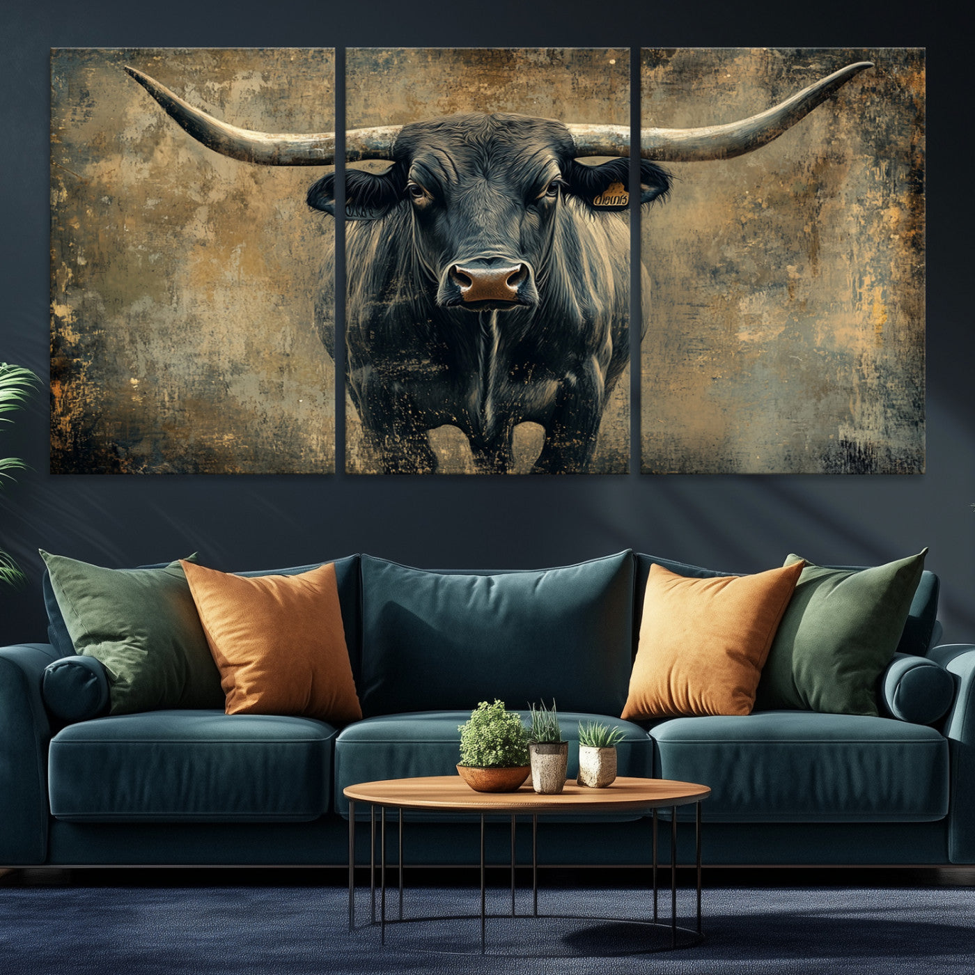 57385-MGV-CV-36X24-Longhorn Bull Wall Art Canvas Print, Framed Rustic Cow Art Picture Print, Texas Longhorn Perfect Western Decor