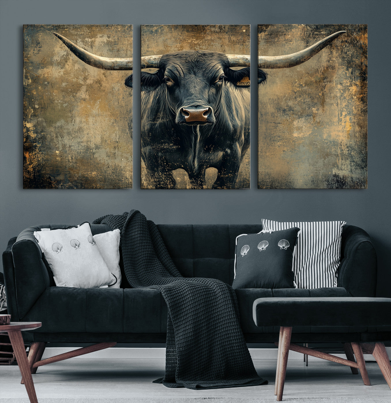 57385-MGV-CV-36X24-Longhorn Bull Wall Art Canvas Print, Framed Rustic Cow Art Picture Print, Texas Longhorn Perfect Western Decor