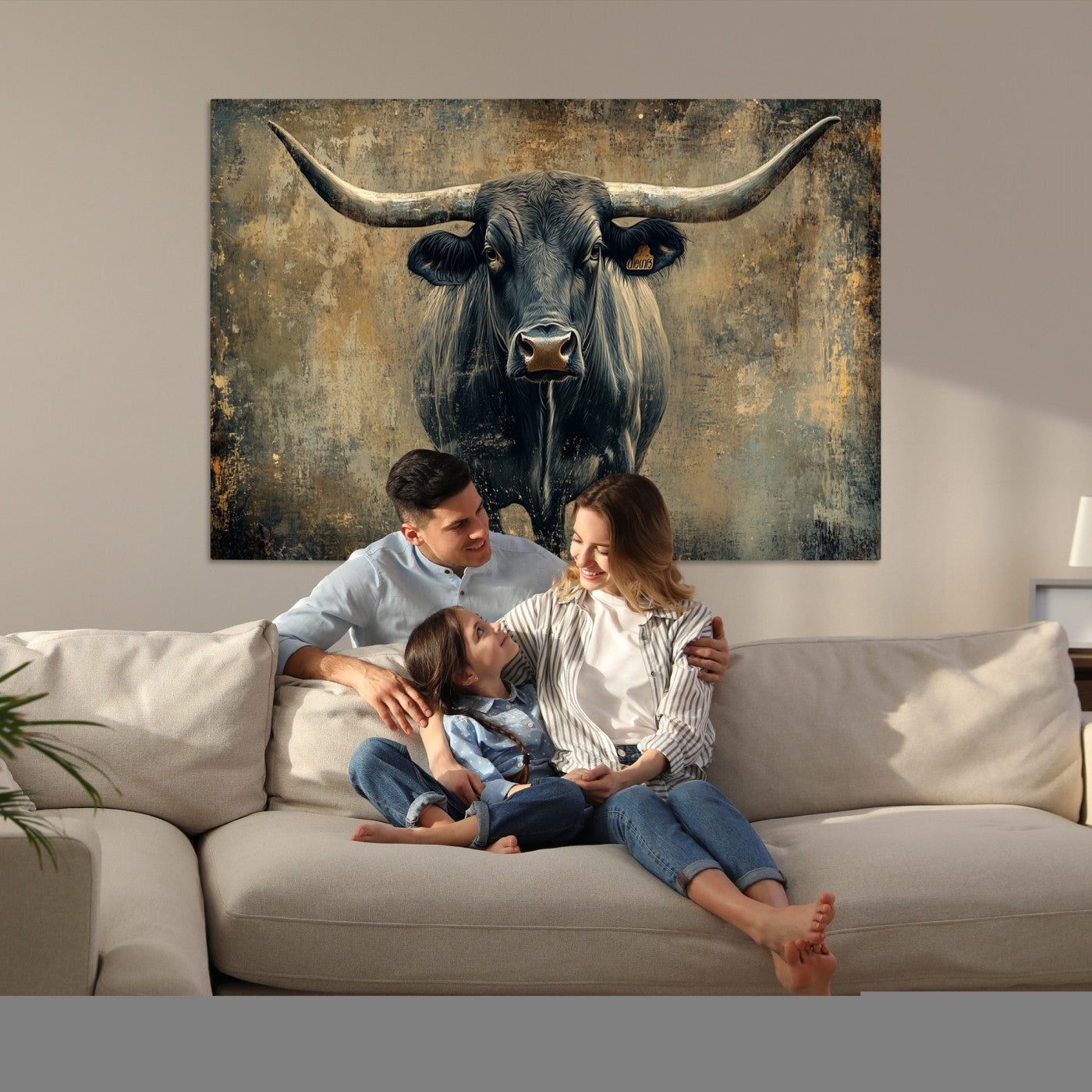 Longhorn Bull Wall Art Canvas Print, Framed Rustic Cow Art Picture Print, Texas Longhorn Perfect Western Decor