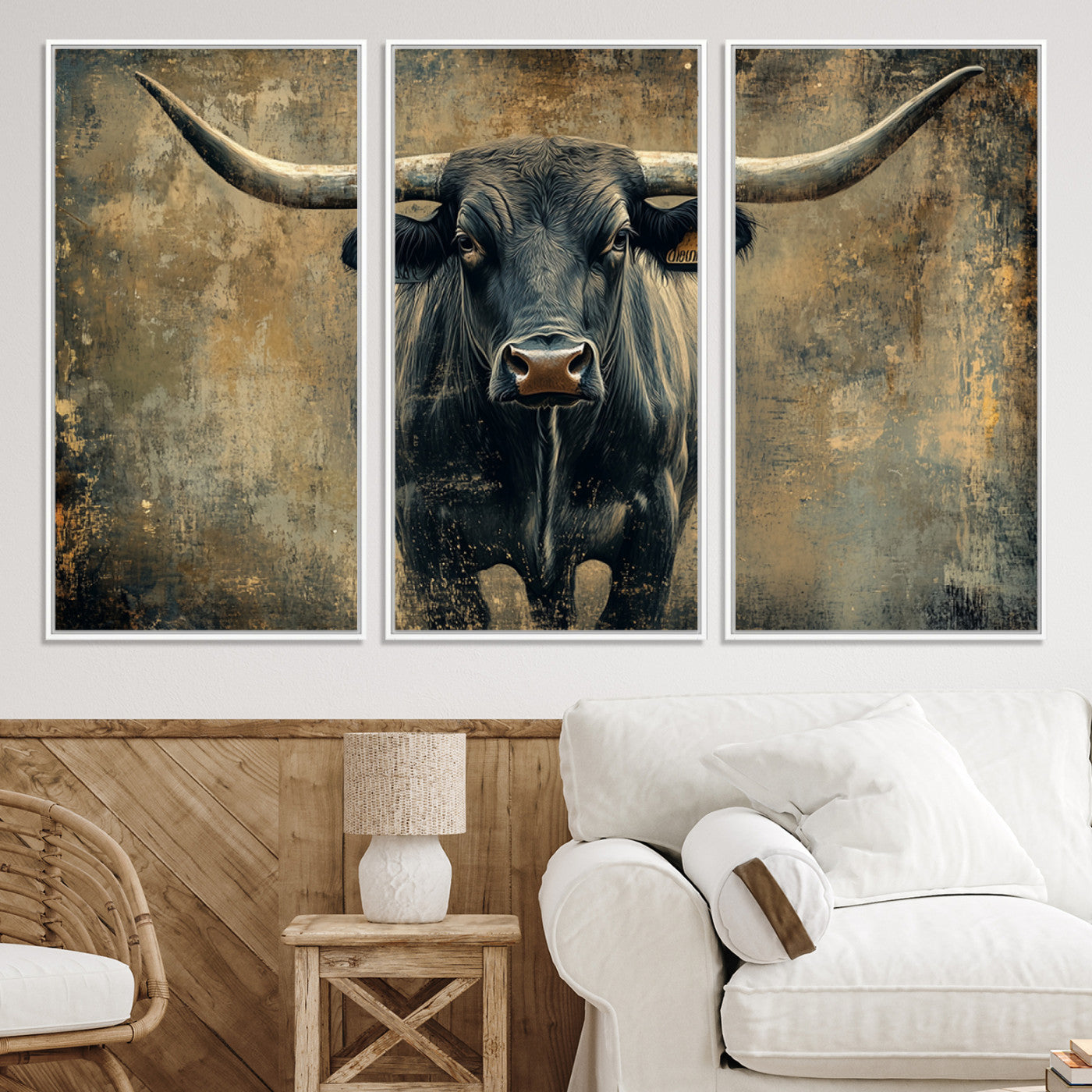57385-MGV-CV-36X24-Longhorn Bull Wall Art Canvas Print, Framed Rustic Cow Art Picture Print, Texas Longhorn Perfect Western Decor