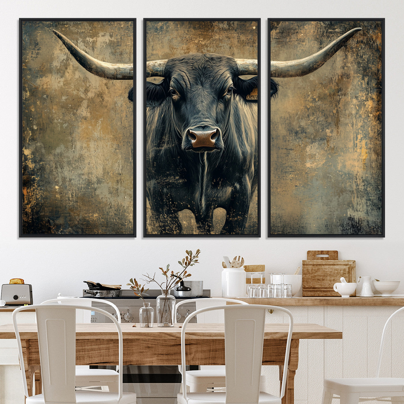 57385-MGV-CV-36X24-Longhorn Bull Wall Art Canvas Print, Framed Rustic Cow Art Picture Print, Texas Longhorn Perfect Western Decor