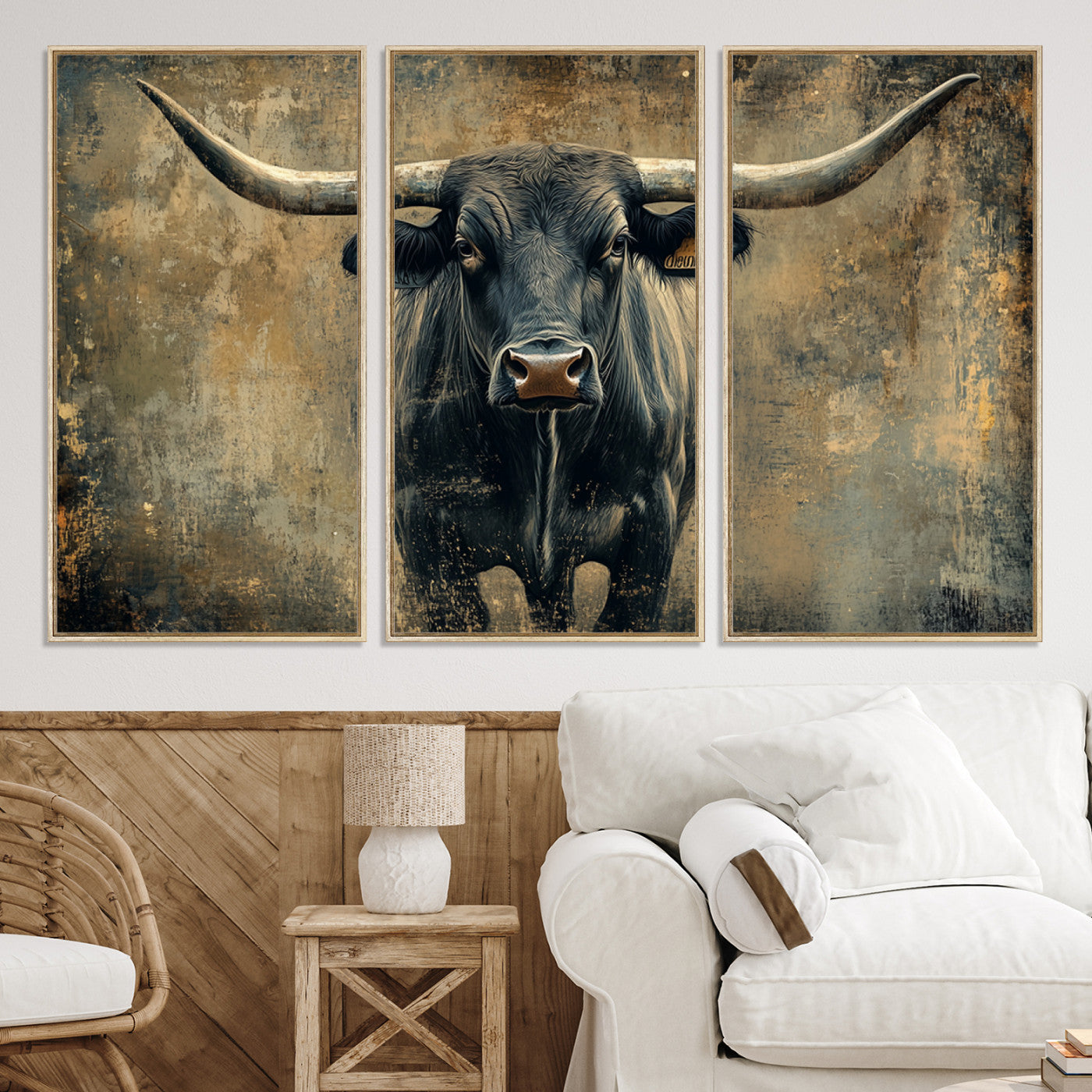 57385-MGV-CV-36X24-Longhorn Bull Wall Art Canvas Print, Framed Rustic Cow Art Picture Print, Texas Longhorn Perfect Western Decor