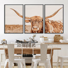 74406977-MGV-FC-60X30-3P_Black-Longhorn Bull Wall Art Canvas Print, Framed Western Cow Art Picture Print, Rustic Farmhouse Perfect Neutral Farmhouse Decor