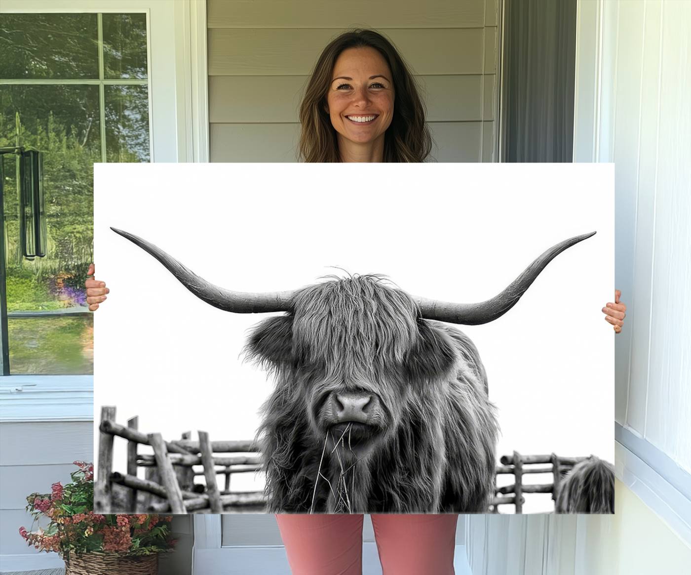 58188-MGV-CV-36X24-Longhorn Canvas Print, Bighorn Cow Wall Art Canvas Print