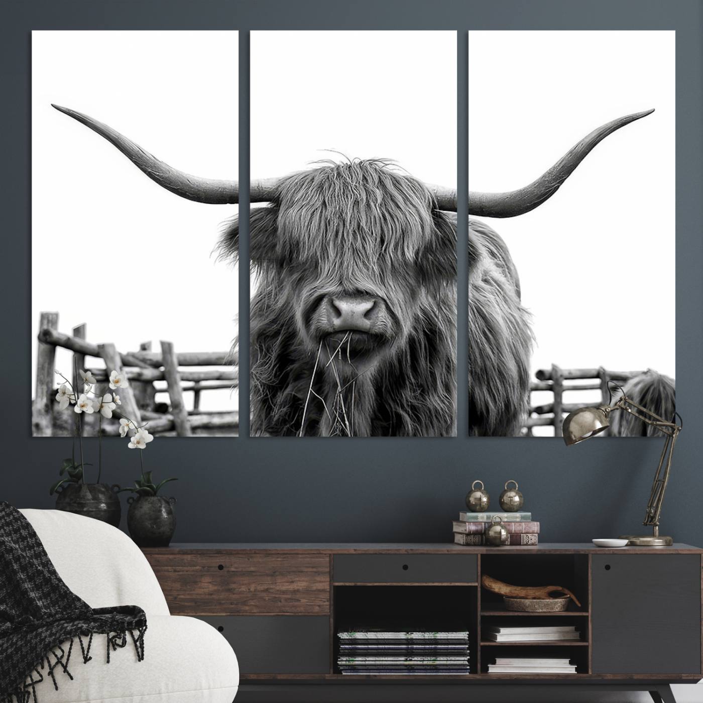 58188-MGV-CV-48X32-3P-Longhorn Canvas Print, Bighorn Cow Wall Art Canvas Print
