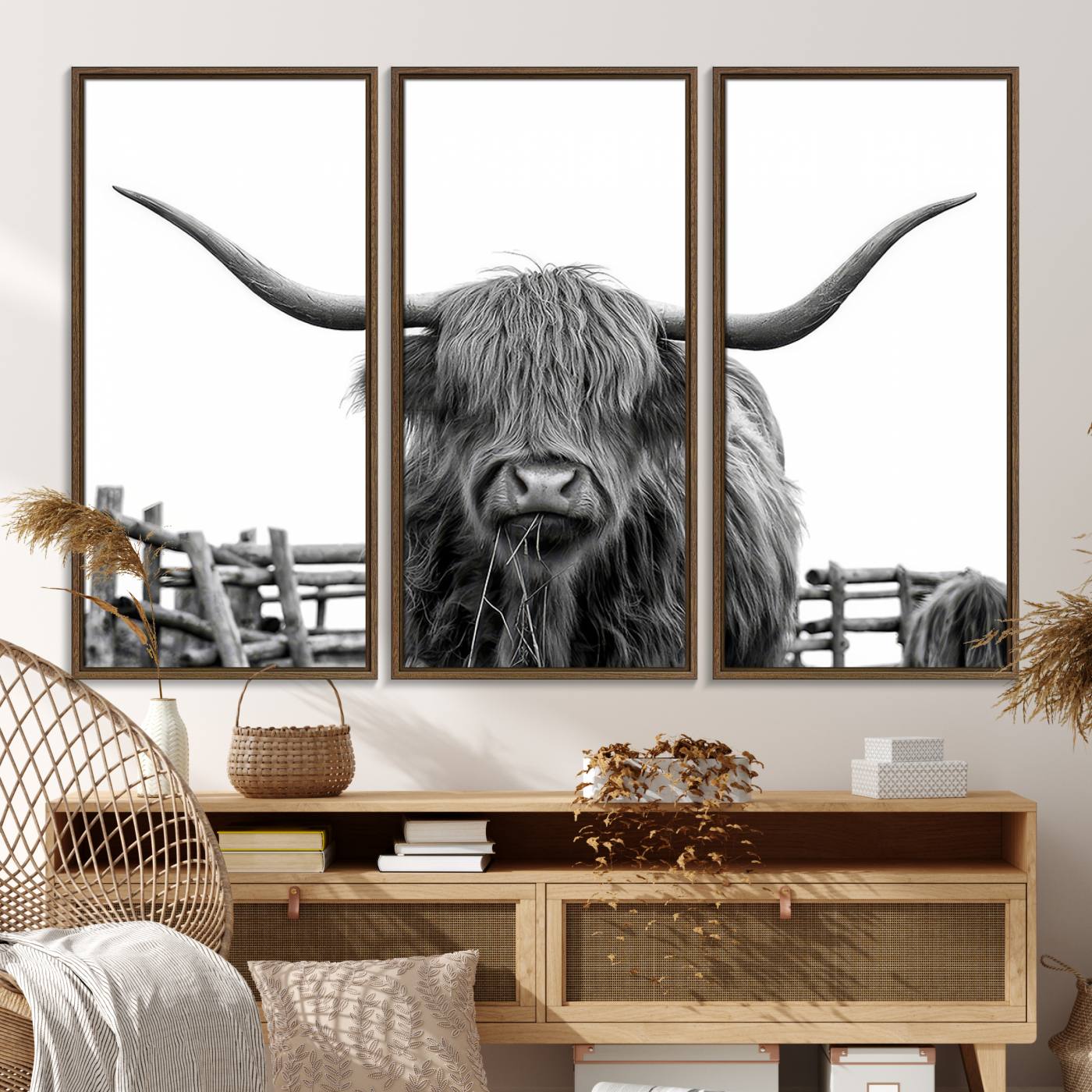 58188-MGV-FC-48X32-3P_Walnut-Longhorn Canvas Print, Bighorn Cow Wall Art Canvas Print