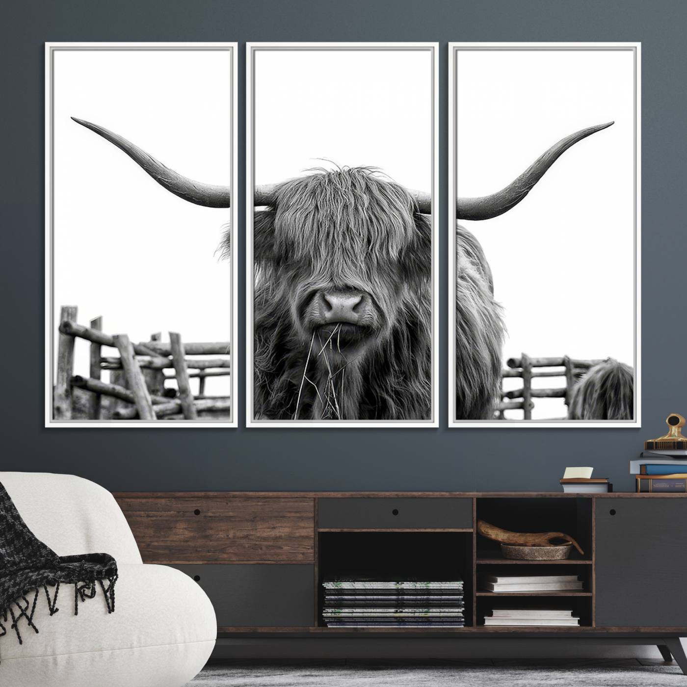 58188-MGV-FC-48X32-3P_White-Longhorn Canvas Print, Bighorn Cow Wall Art Canvas Print