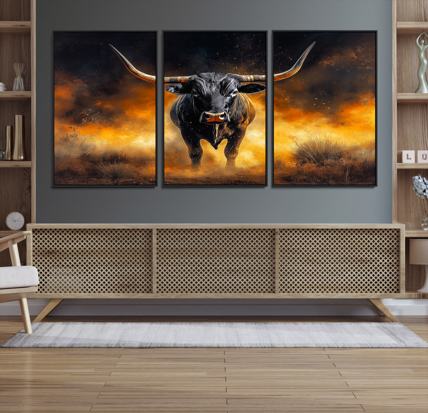 58293979-MGV-CV-36X24-Longhorn Canvas Wall Art Canvas Print, Bold Bull Wall Art Print, Framed Western Animal Decor Art Print, Large Rustic Ranch Scene Printing