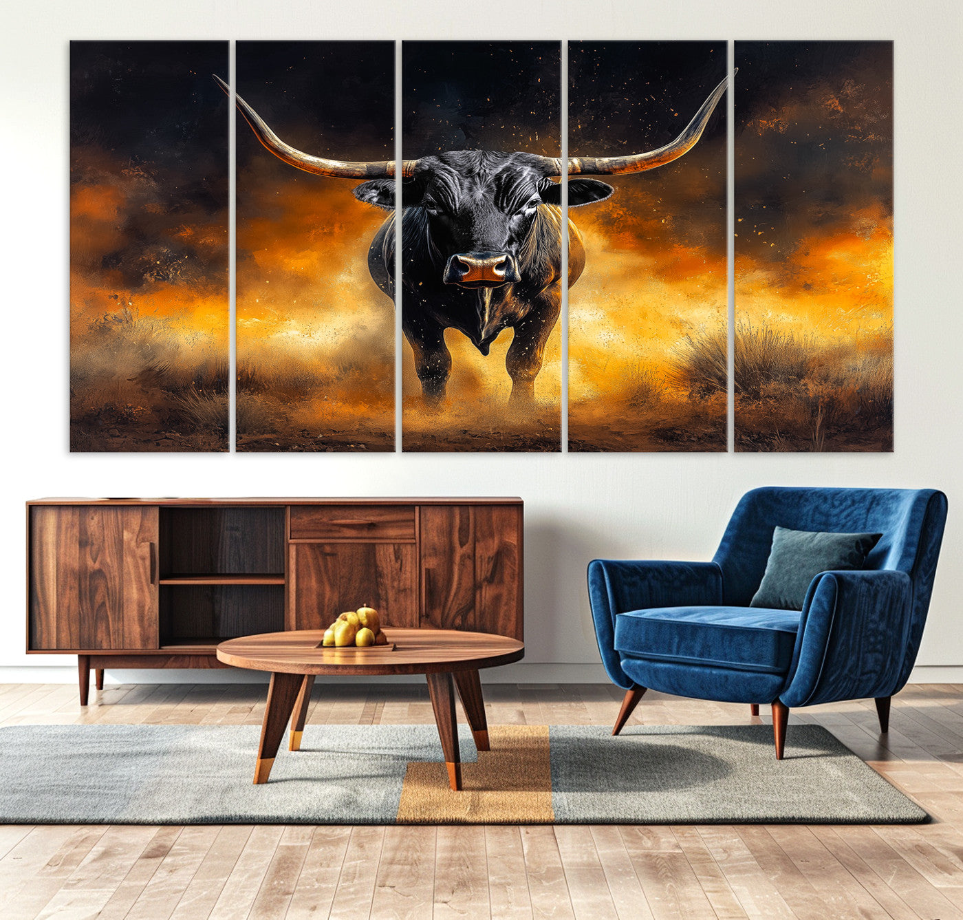 58293979-MGV-CV-36X24-Longhorn Canvas Wall Art Canvas Print, Bold Bull Wall Art Print, Framed Western Animal Decor Art Print, Large Rustic Ranch Scene Printing