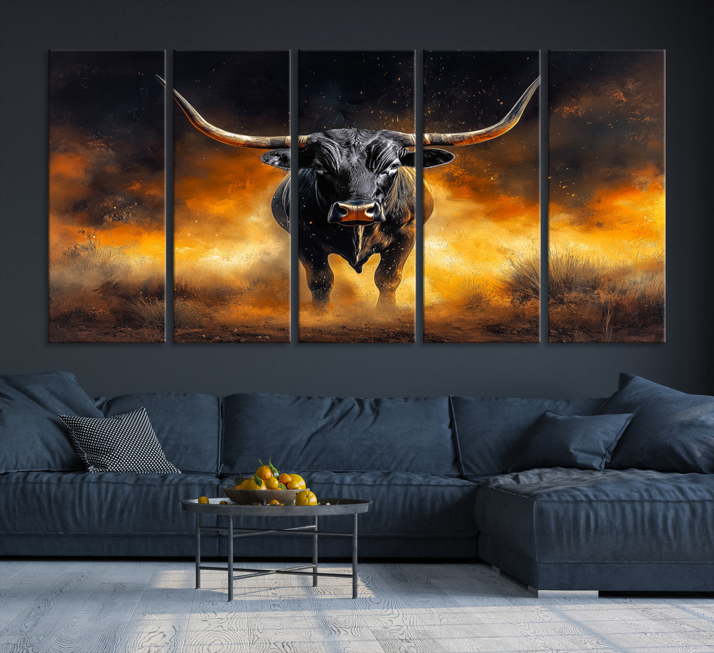 58293979-MGV-CV-36X24-Longhorn Canvas Wall Art Canvas Print, Bold Bull Wall Art Print, Framed Western Animal Decor Art Print, Large Rustic Ranch Scene Printing