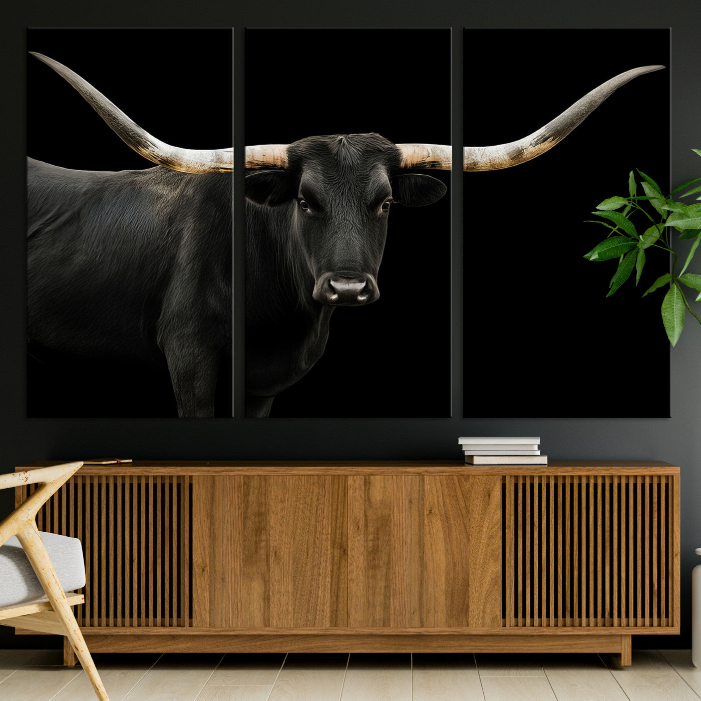 99448328-MGV-CV-36X24-Longhorn Cattle Wall Art Canvas Print, Framed Texas Ranch Art Picture Print, Western Cow Perfect Farmhouse Decor Artwork