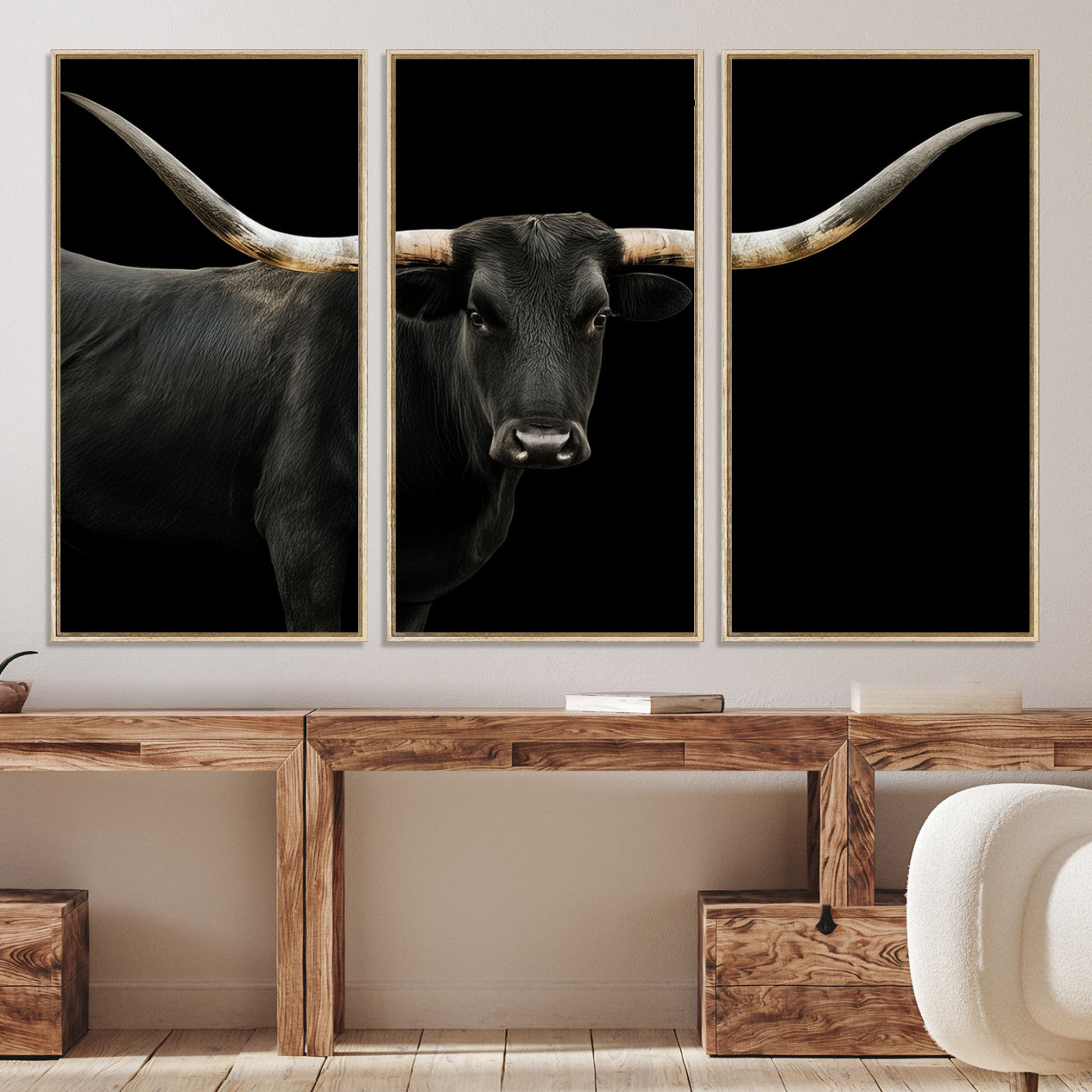 99448328-MGV-CV-36X24-Longhorn Cattle Wall Art Canvas Print, Framed Texas Ranch Art Picture Print, Western Cow Perfect Farmhouse Decor Artwork