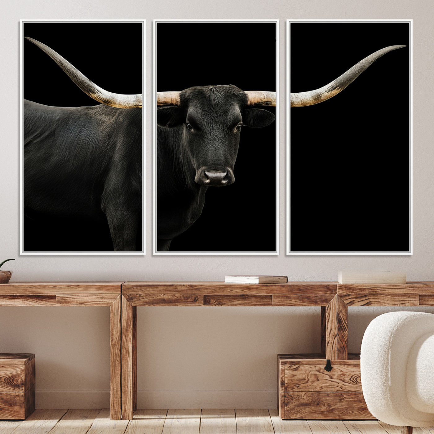 99448328-MGV-CV-36X24-Longhorn Cattle Wall Art Canvas Print, Framed Texas Ranch Art Picture Print, Western Cow Perfect Farmhouse Decor Artwork