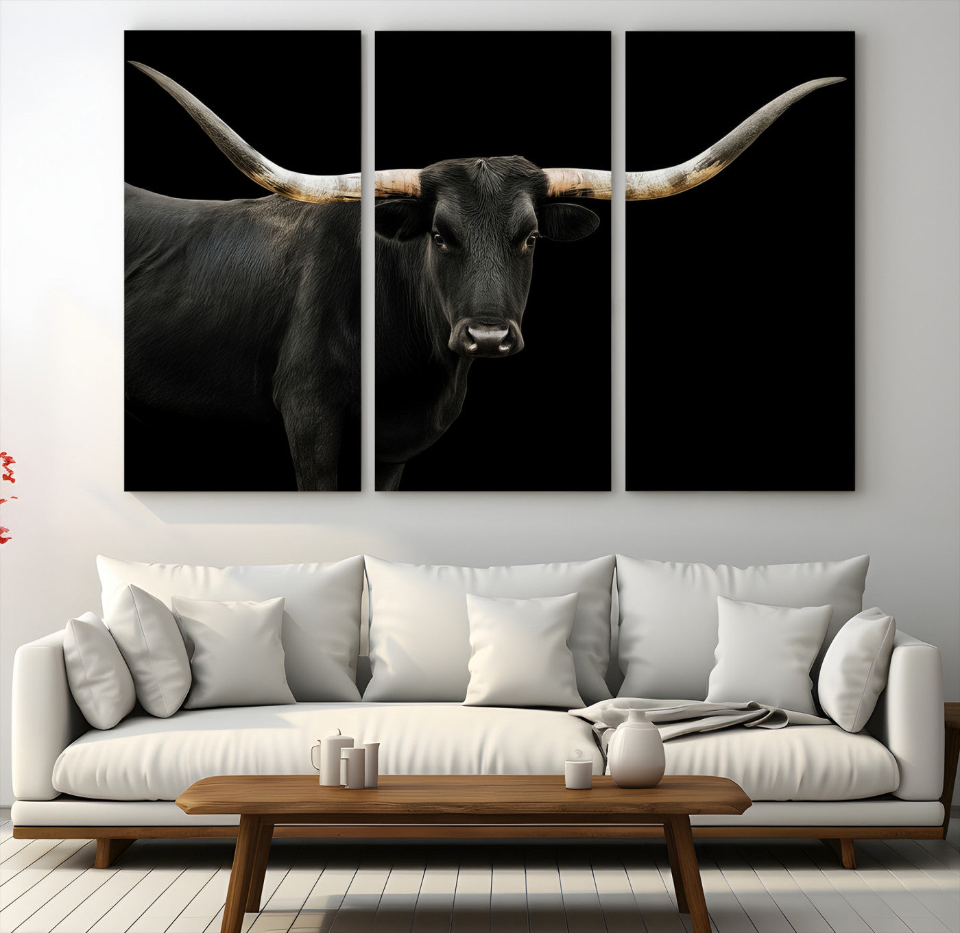 99448328-MGV-CV-60X40-3P-Longhorn Cattle Wall Art Canvas Print, Framed Texas Ranch Art Picture Print, Western Cow Perfect Farmhouse Decor Artwork
