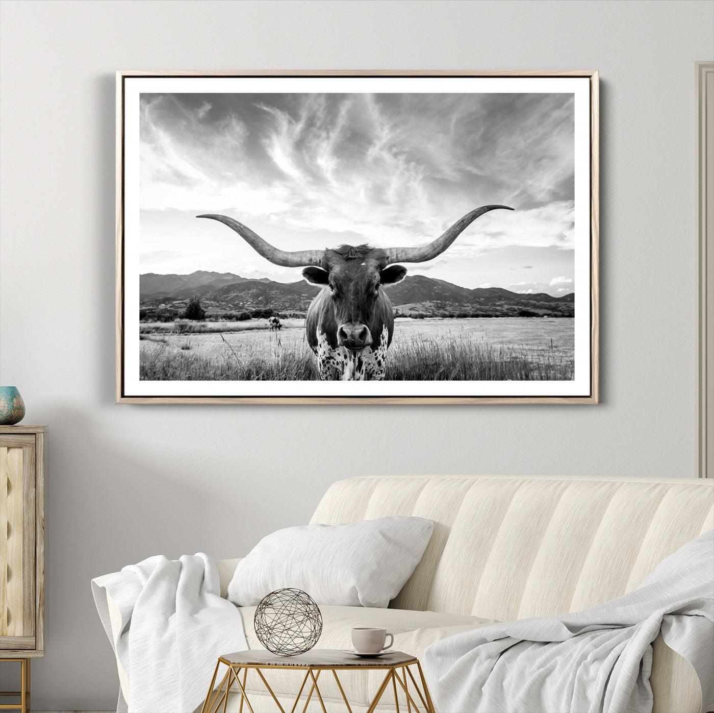 79527-MGV-CV-36X24-Longhorn Cow Wall Art Canvas Print Farmhouse Wall Art - Texas Longhorn Wall Art Print