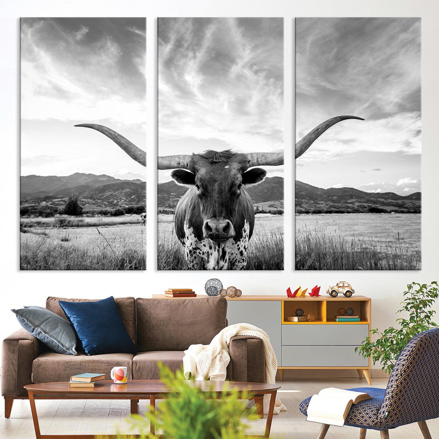 79527-MGV-CV-36X24-Longhorn Cow Wall Art Canvas Print Farmhouse Wall Art - Texas Longhorn Wall Art Print