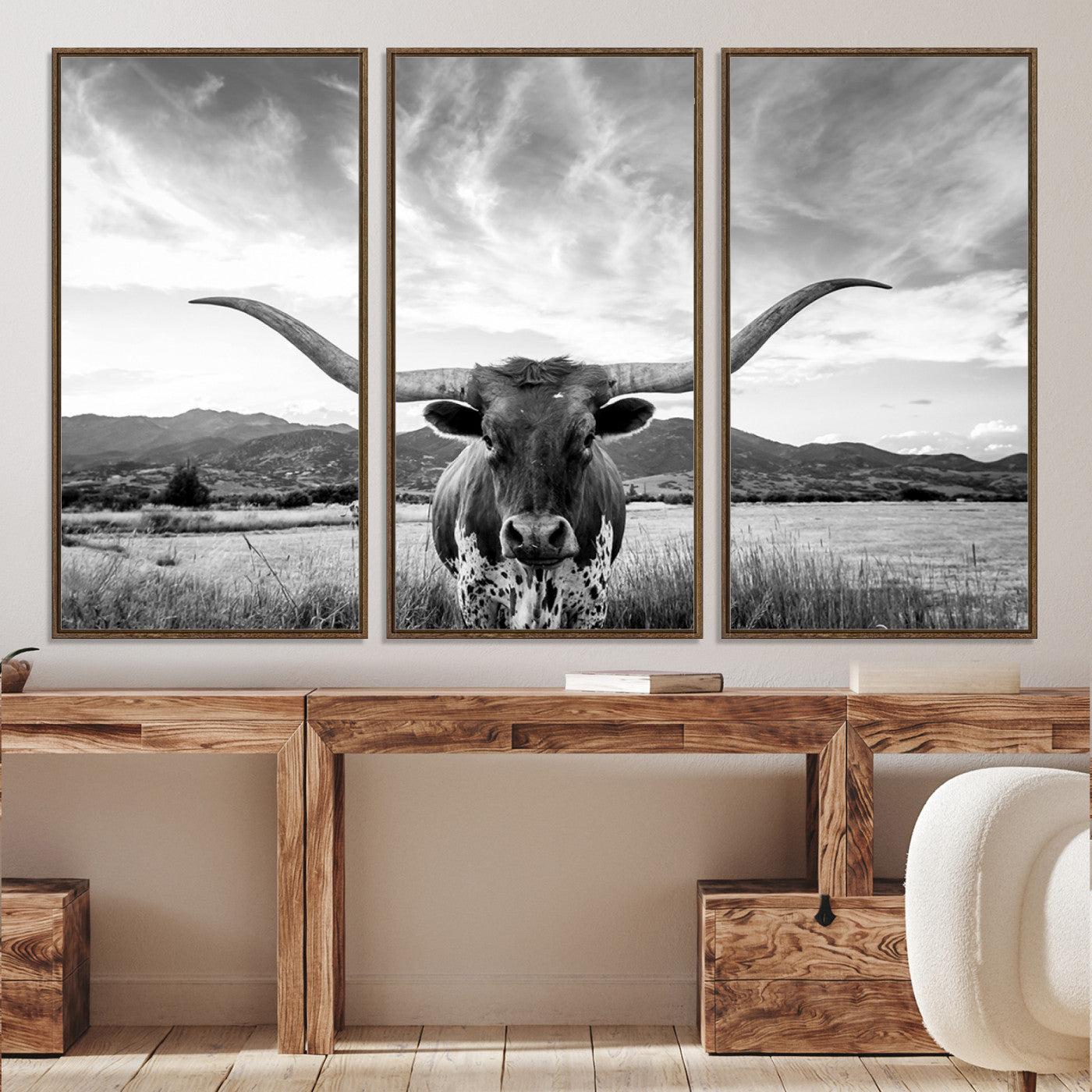 79527-MGV-CV-36X24-Longhorn Cow Wall Art Canvas Print Farmhouse Wall Art - Texas Longhorn Wall Art Print