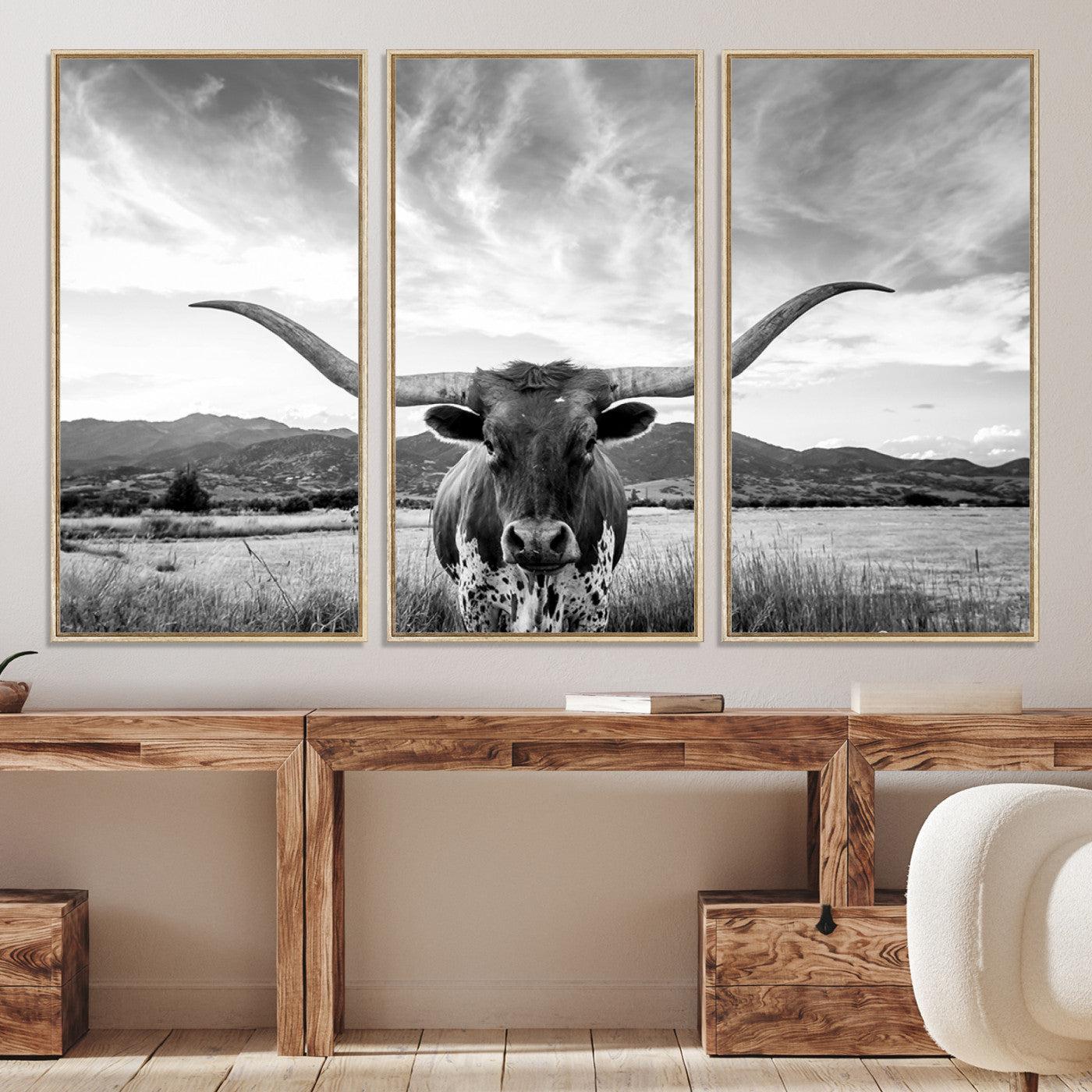 79527-MGV-CV-36X24-Longhorn Cow Wall Art Canvas Print Farmhouse Wall Art - Texas Longhorn Wall Art Print
