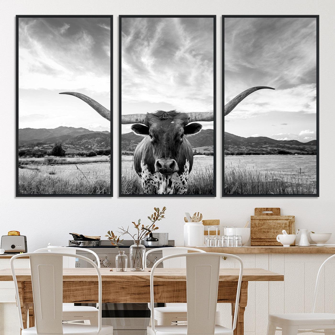 79527-MGV-CV-36X24-Longhorn Cow Wall Art Canvas Print Farmhouse Wall Art - Texas Longhorn Wall Art Print