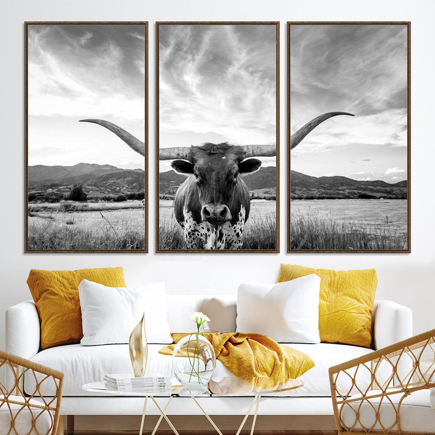 79527-MGV-CV-36X24-Longhorn Cow Wall Art Canvas Print Farmhouse Wall Art - Texas Longhorn Wall Art Print