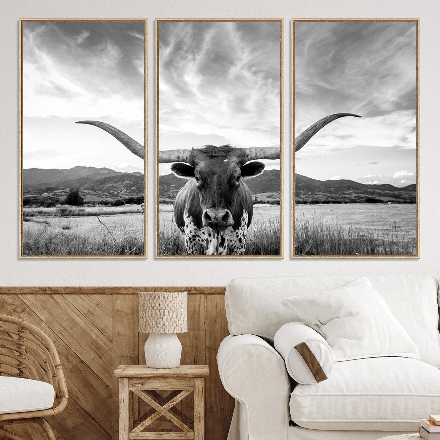 79527-MGV-CV-36X24-Longhorn Cow Wall Art Canvas Print Farmhouse Wall Art - Texas Longhorn Wall Art Print