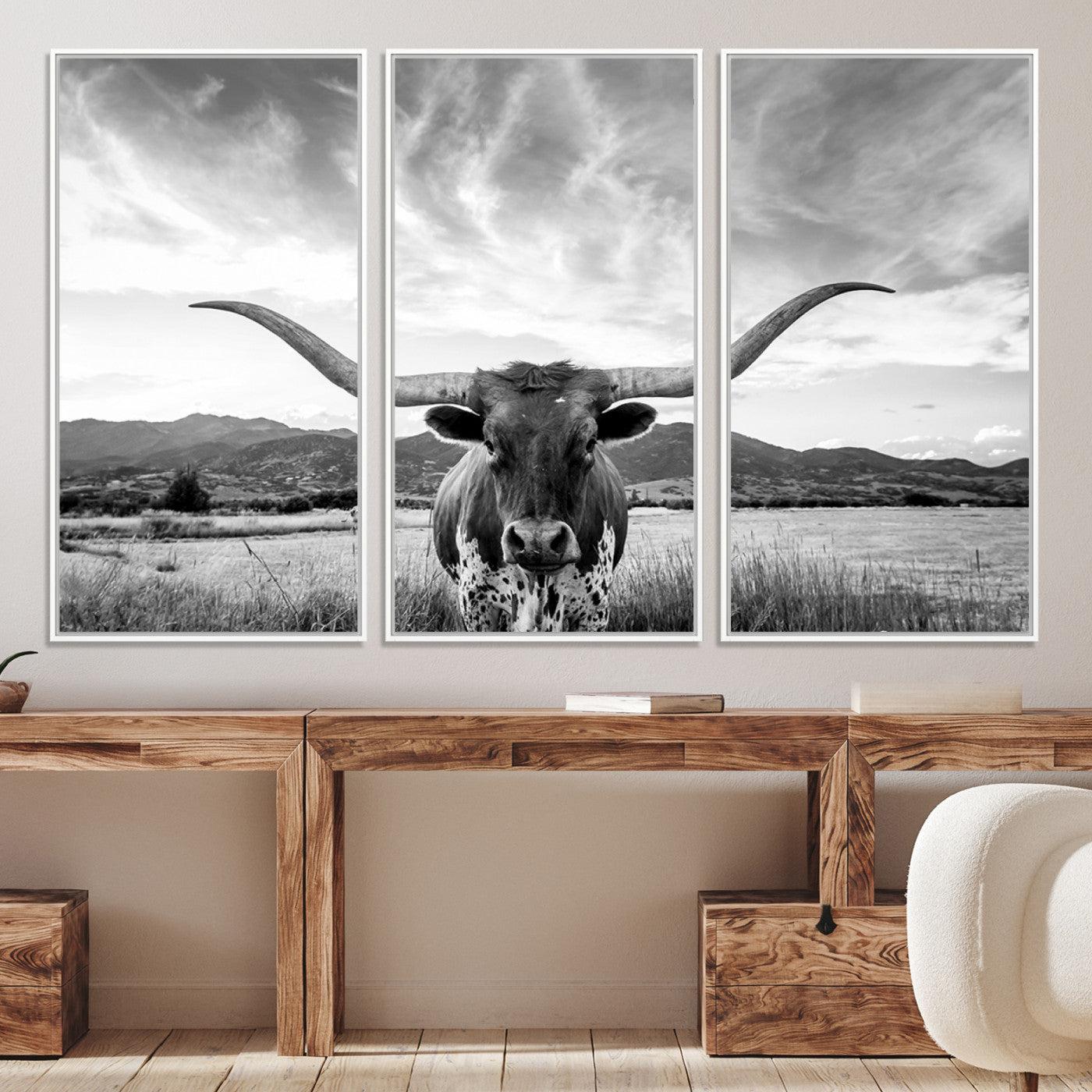 79527-MGV-CV-36X24-Longhorn Cow Wall Art Canvas Print Farmhouse Wall Art - Texas Longhorn Wall Art Print