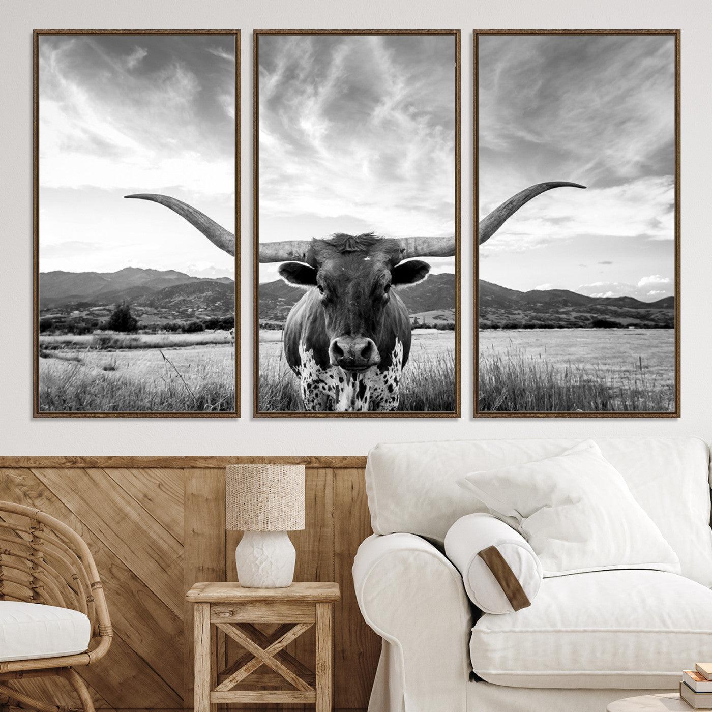 79527-MGV-CV-36X24-Longhorn Cow Wall Art Canvas Print Farmhouse Wall Art - Texas Longhorn Wall Art Print