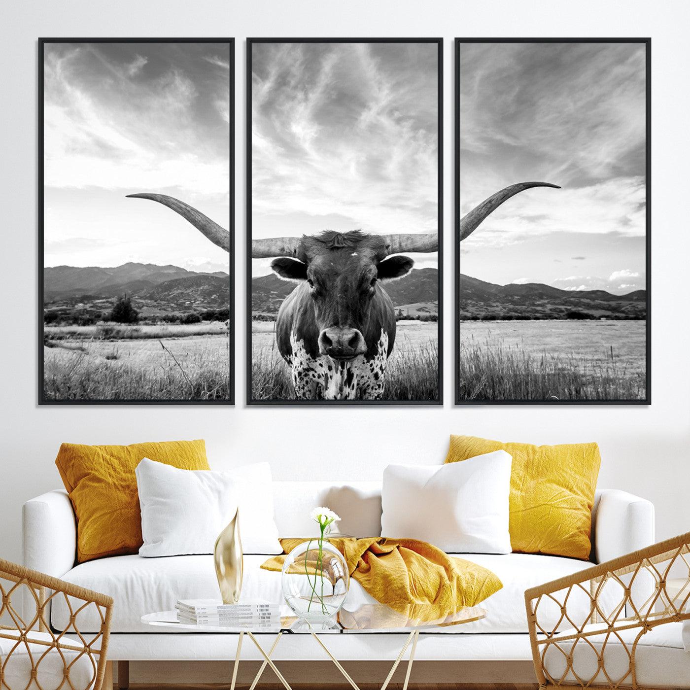 79527-MGV-CV-36X24-Longhorn Cow Wall Art Canvas Print Farmhouse Wall Art - Texas Longhorn Wall Art Print