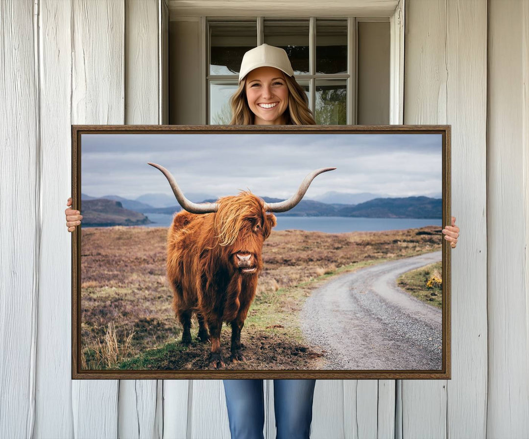 36315-MGV-CV-36X24-Longhorn Highland Cow Canvas Wall Art Print Animal Photograph Art Canvas