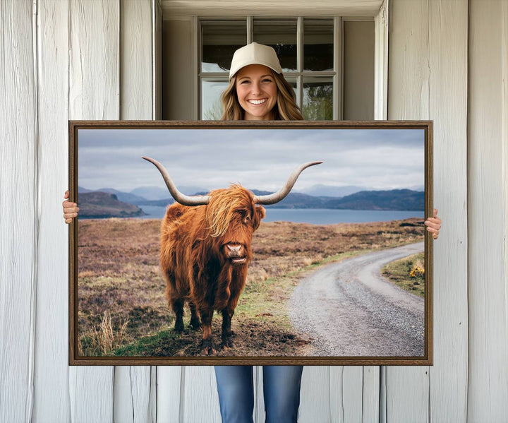 36315-MGV-CV-36X24-Longhorn Highland Cow Canvas Wall Art Print Animal Photograph Art Canvas