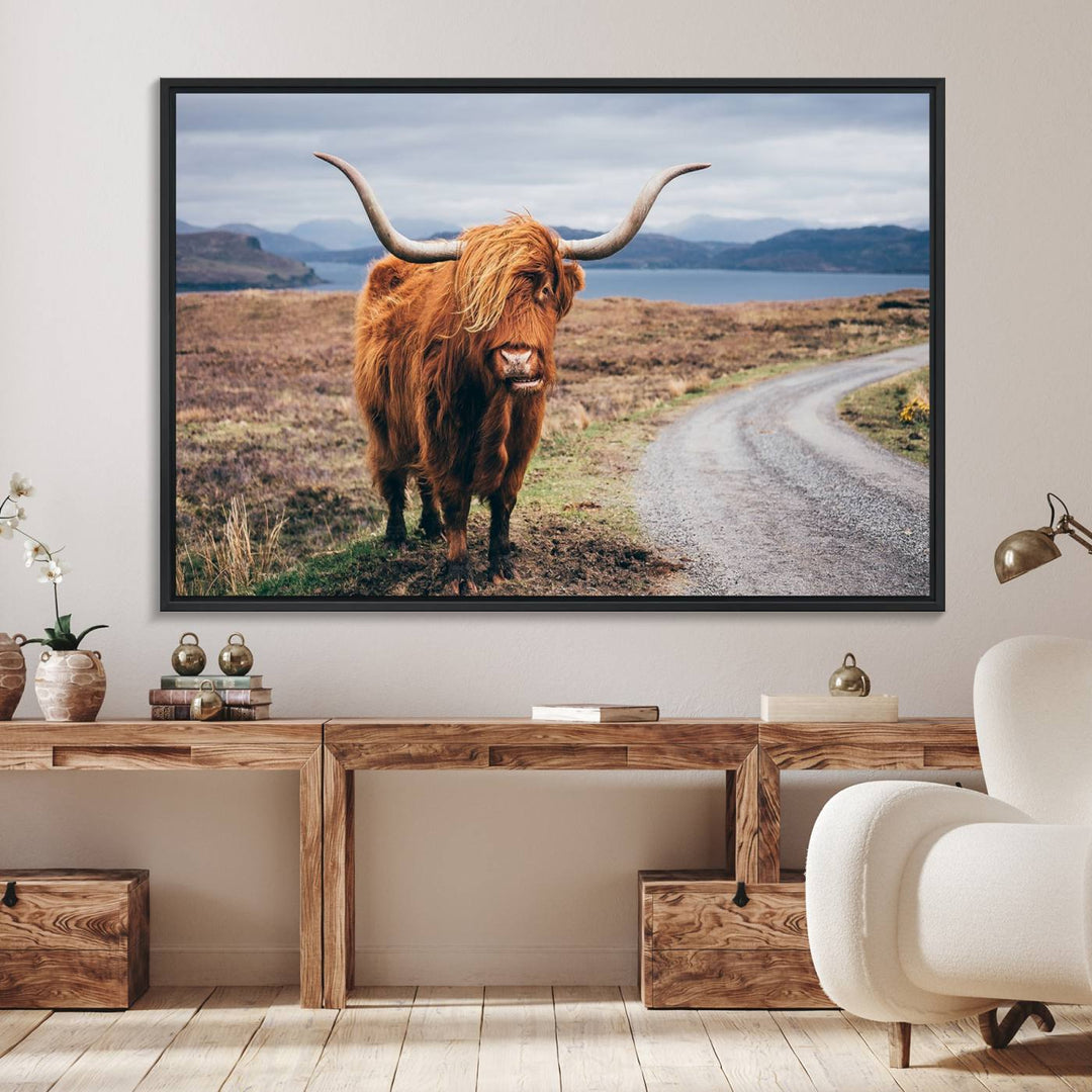 36315-MGV-FC-36X24_Black-Longhorn Highland Cow Canvas Wall Art Print Animal Photograph Art Canvas
