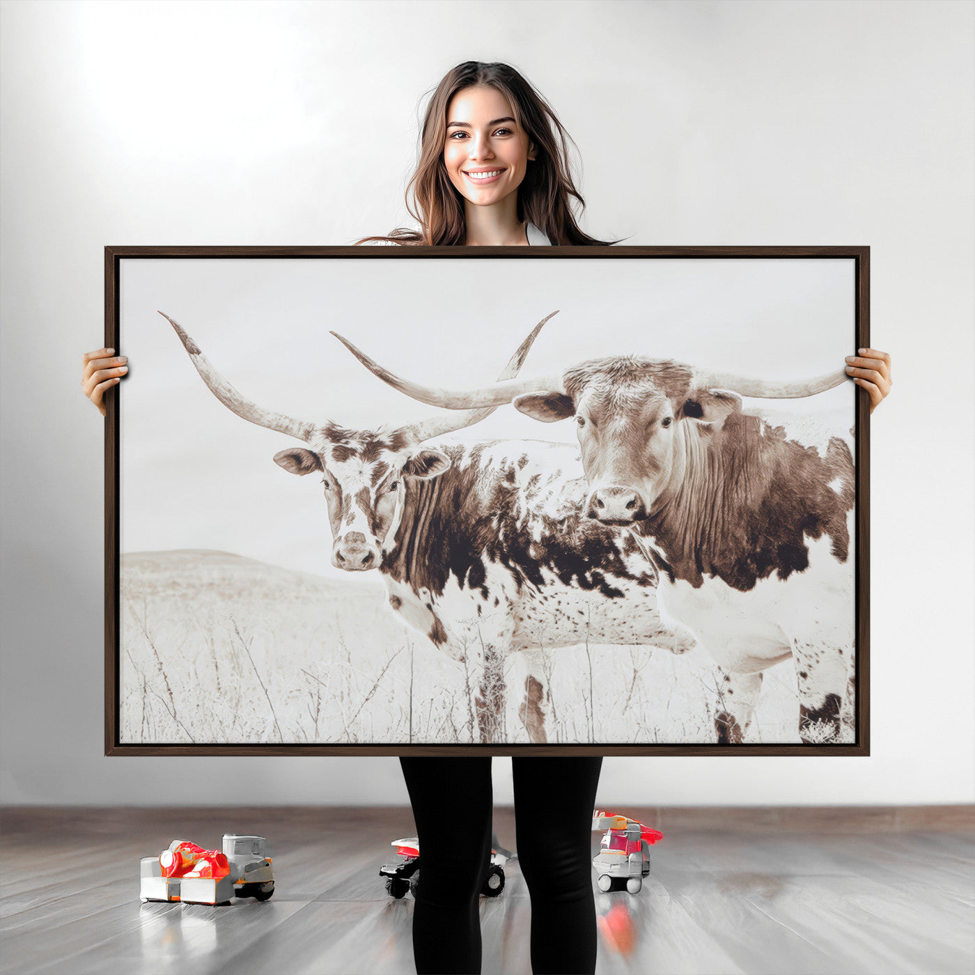 Longhorn Wall Art Canvas Print, Longhorn Wall Art Wall Art Canvas Print, Western Cow Canvas Print, Framed Rustic Farm Decor Art Print,