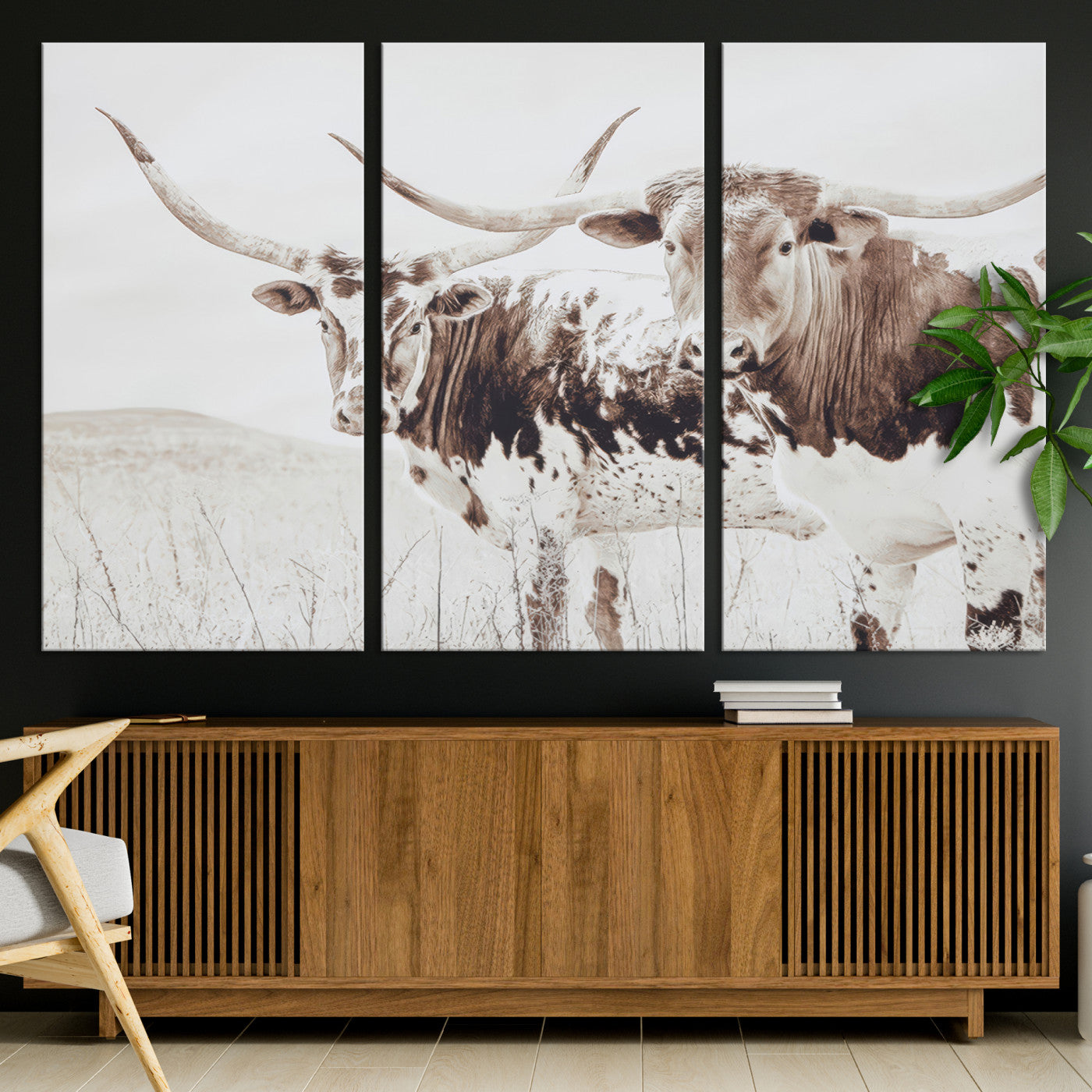Longhorn Wall Art Canvas Print, Longhorn Wall Art Wall Art Canvas Print, Western Cow Canvas Print, Framed Rustic Farm Decor Art Print,