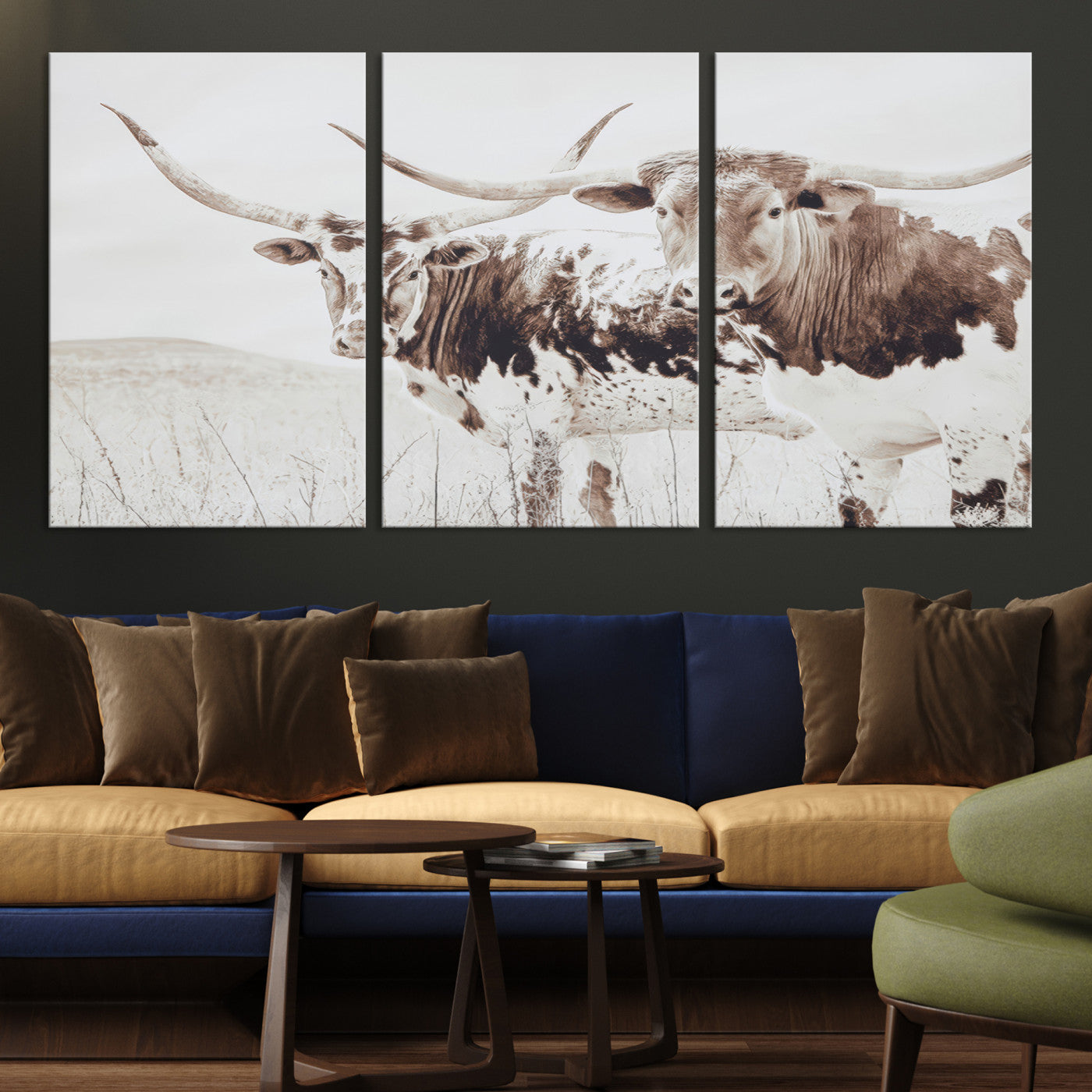 44871787-MGV-CV-36X24-Longhorn Wall Art Canvas Print, Longhorn Wall Art Wall Art Canvas Print, Western Cow Canvas Print, Framed Rustic Farm Decor Art Print,