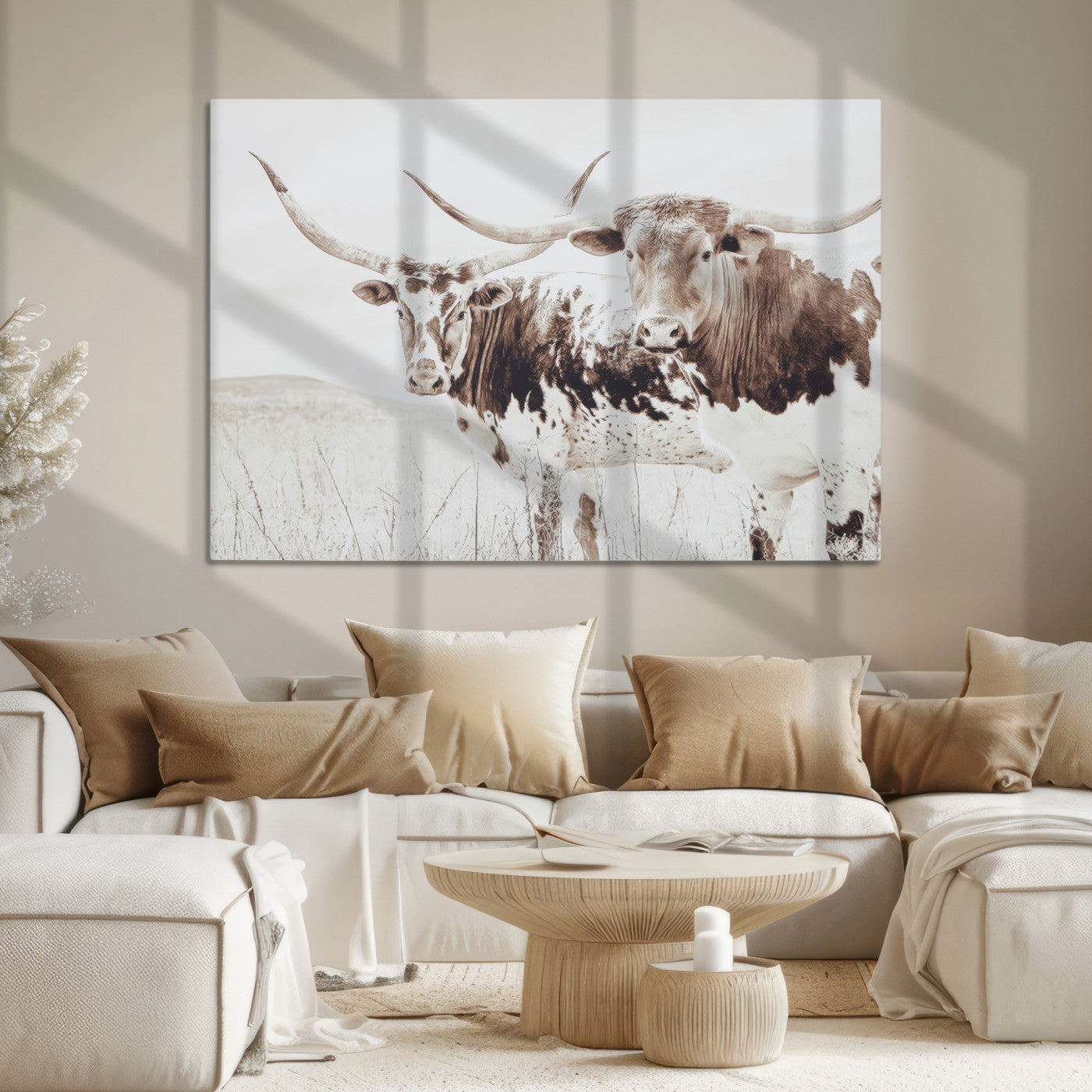 Longhorn Wall Art Canvas Print, Longhorn Wall Art Wall Art Canvas Print, Western Cow Canvas Print, Framed Rustic Farm Decor Art Print,
