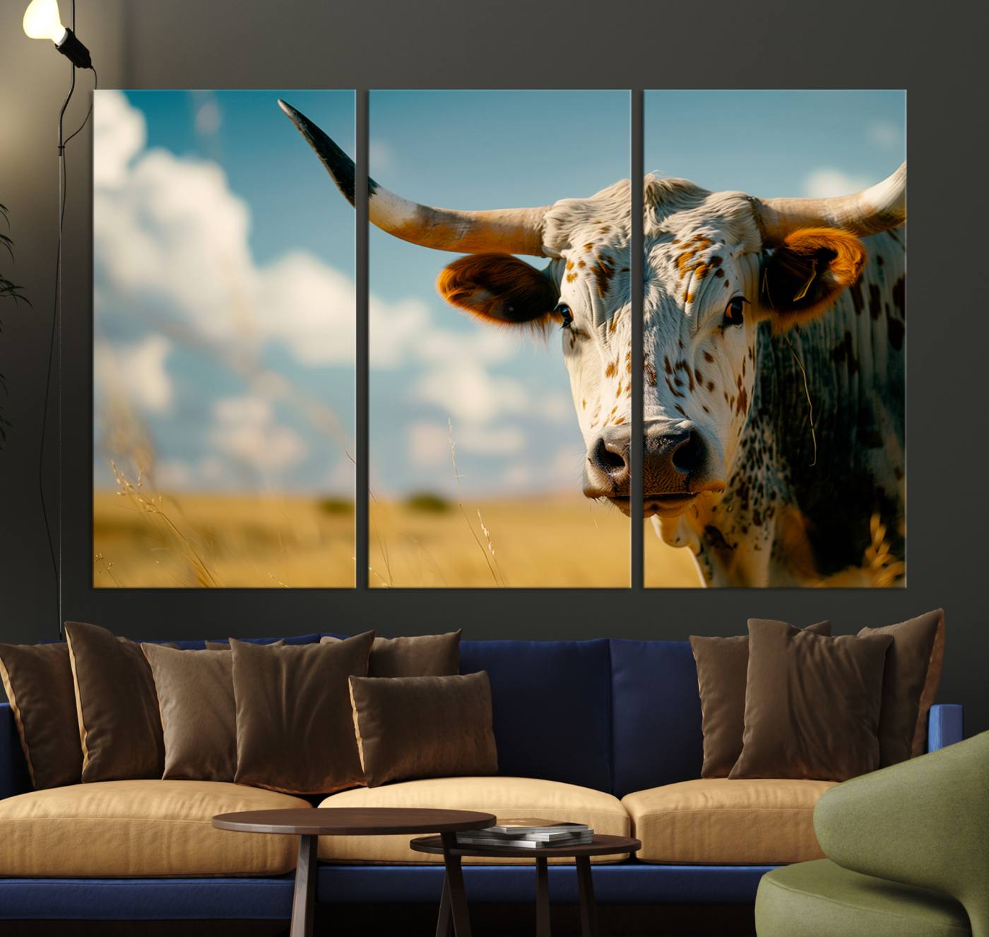 71621-MGV-CV-36X24-Longhorn in the Prairie - Stunning Ranch-Style Triptych Wall Art for Western Home Decor, Cowboy Wall Art, Ready to Hang