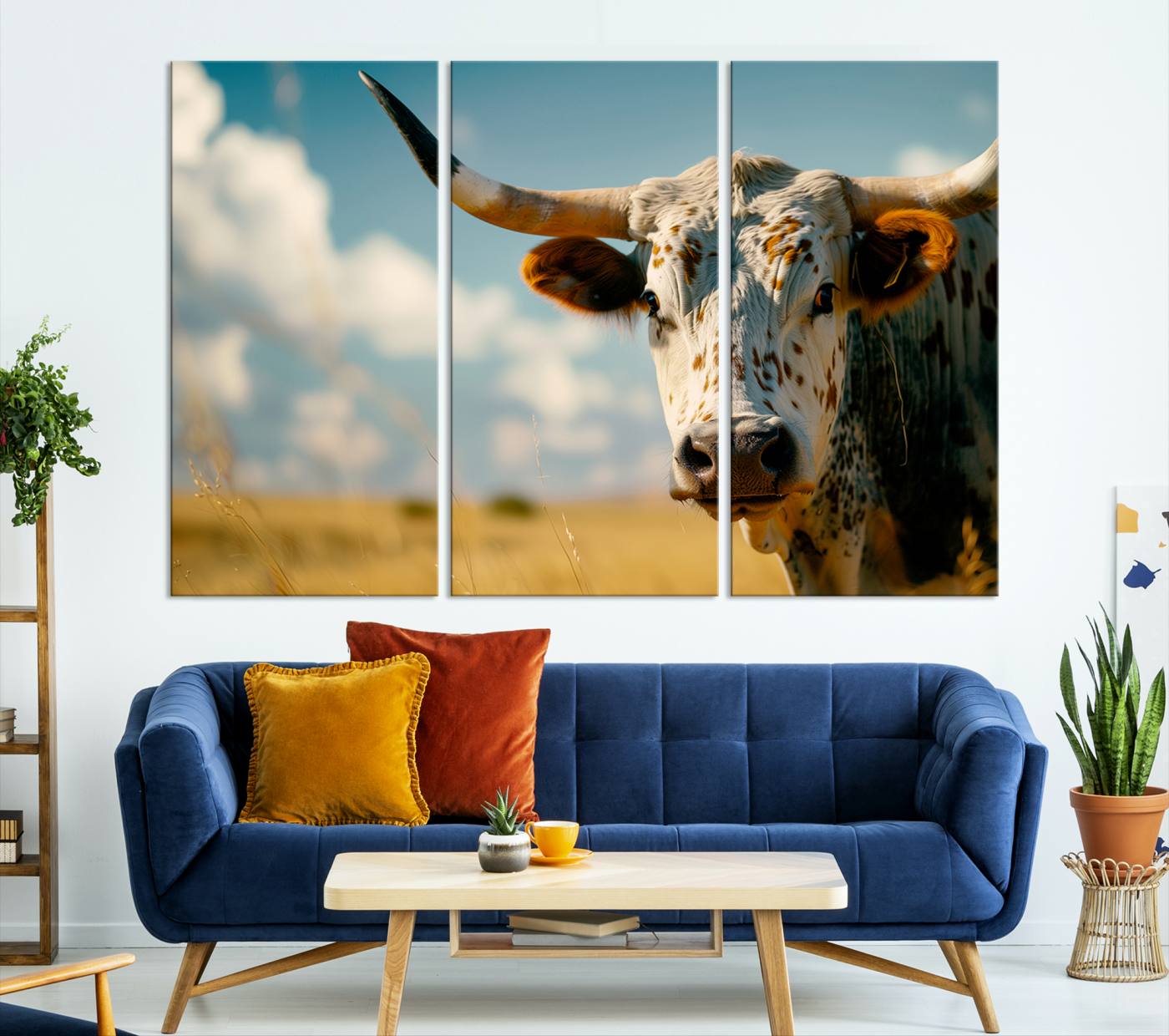 71621-MGV-CV-36X24-Longhorn in the Prairie - Stunning Ranch-Style Triptych Wall Art for Western Home Decor, Cowboy Wall Art, Ready to Hang
