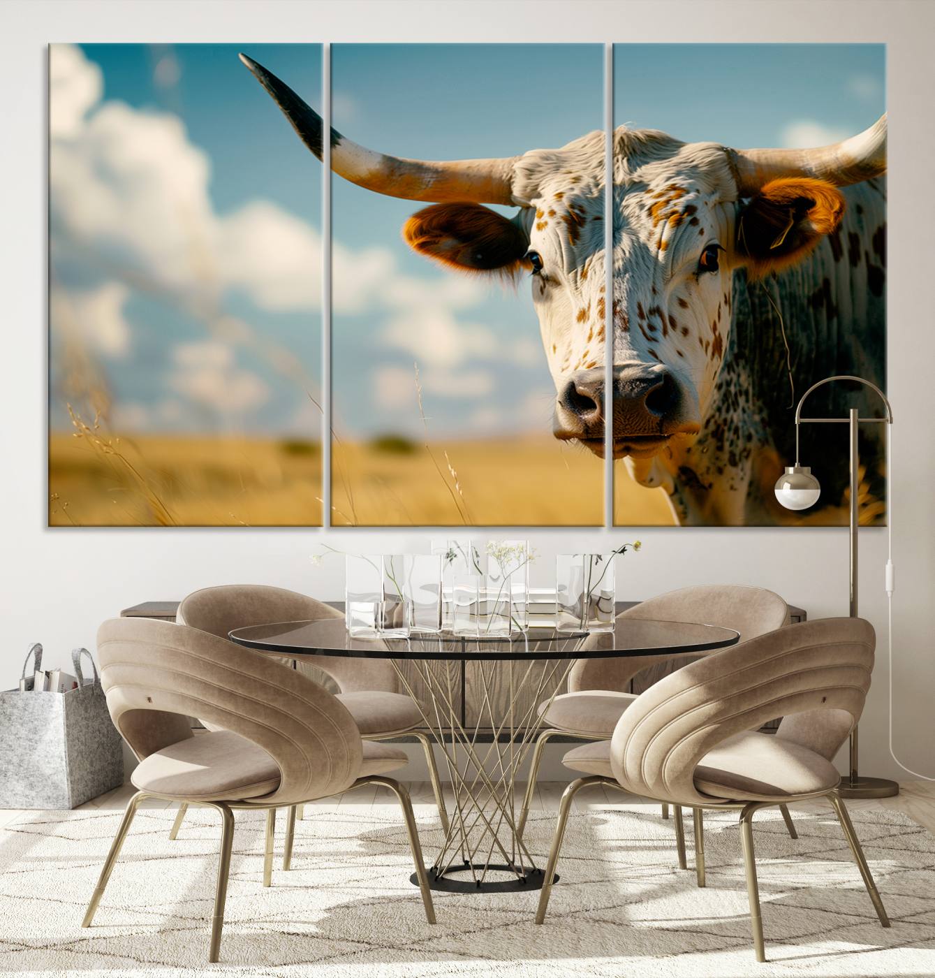 71621-MGV-CV-36X24-Longhorn in the Prairie - Stunning Ranch-Style Triptych Wall Art for Western Home Decor, Cowboy Wall Art, Ready to Hang