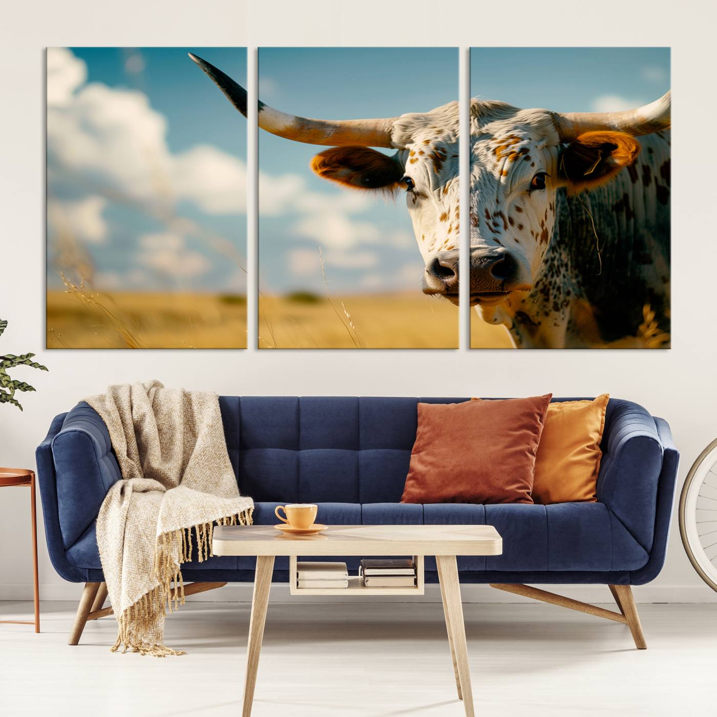 71621-MGV-CV-36X24-Longhorn in the Prairie - Stunning Ranch-Style Triptych Wall Art for Western Home Decor, Cowboy Wall Art, Ready to Hang