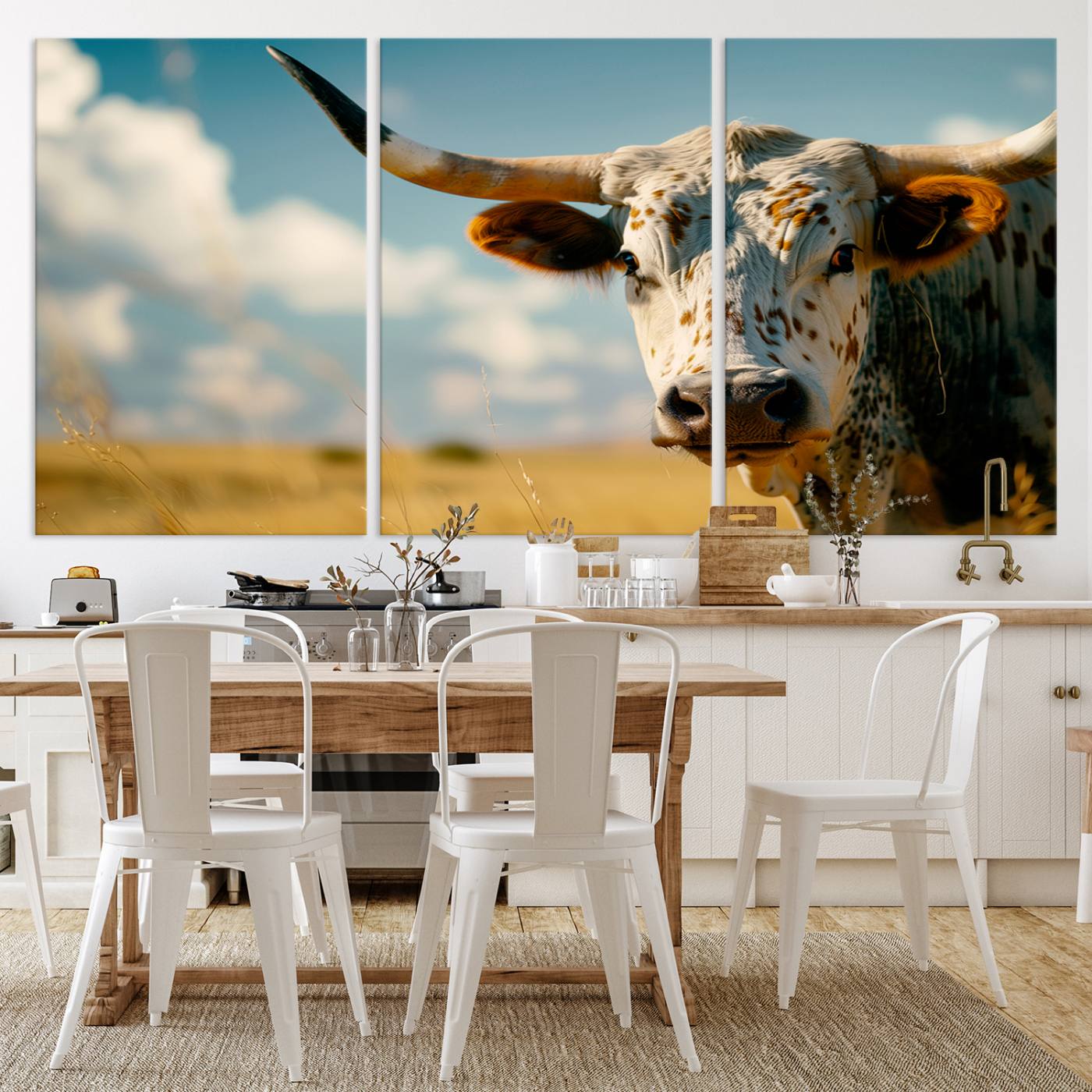 71621-MGV-CV-36X24-Longhorn in the Prairie - Stunning Ranch-Style Triptych Wall Art for Western Home Decor, Cowboy Wall Art, Ready to Hang