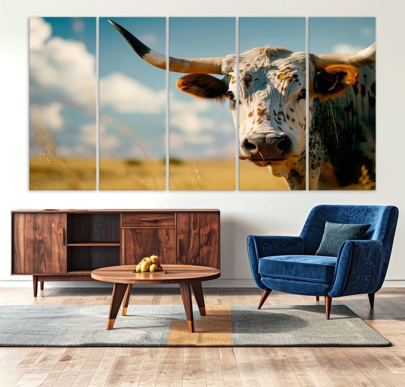 71621-MGV-CV-36X24-Longhorn in the Prairie - Stunning Ranch-Style Triptych Wall Art for Western Home Decor, Cowboy Wall Art, Ready to Hang