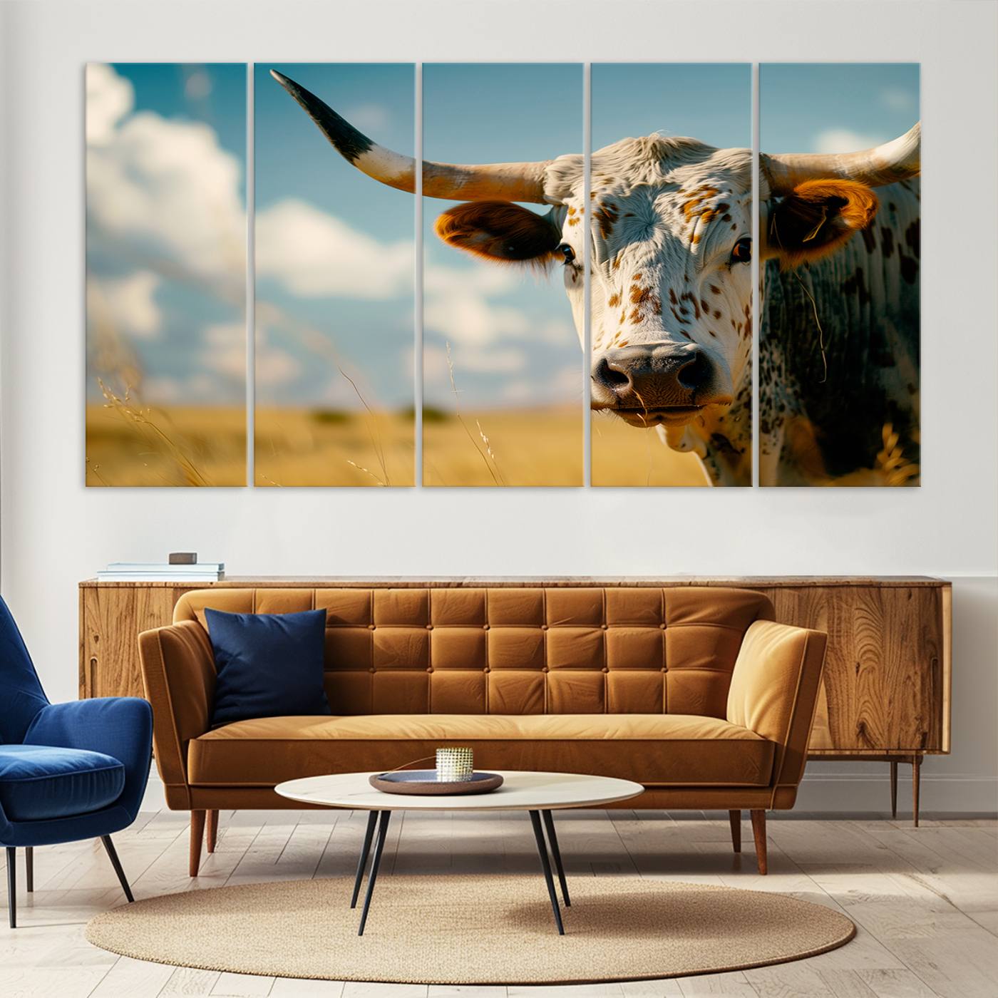 71621-MGV-CV-36X24-Longhorn in the Prairie - Stunning Ranch-Style Triptych Wall Art for Western Home Decor, Cowboy Wall Art, Ready to Hang