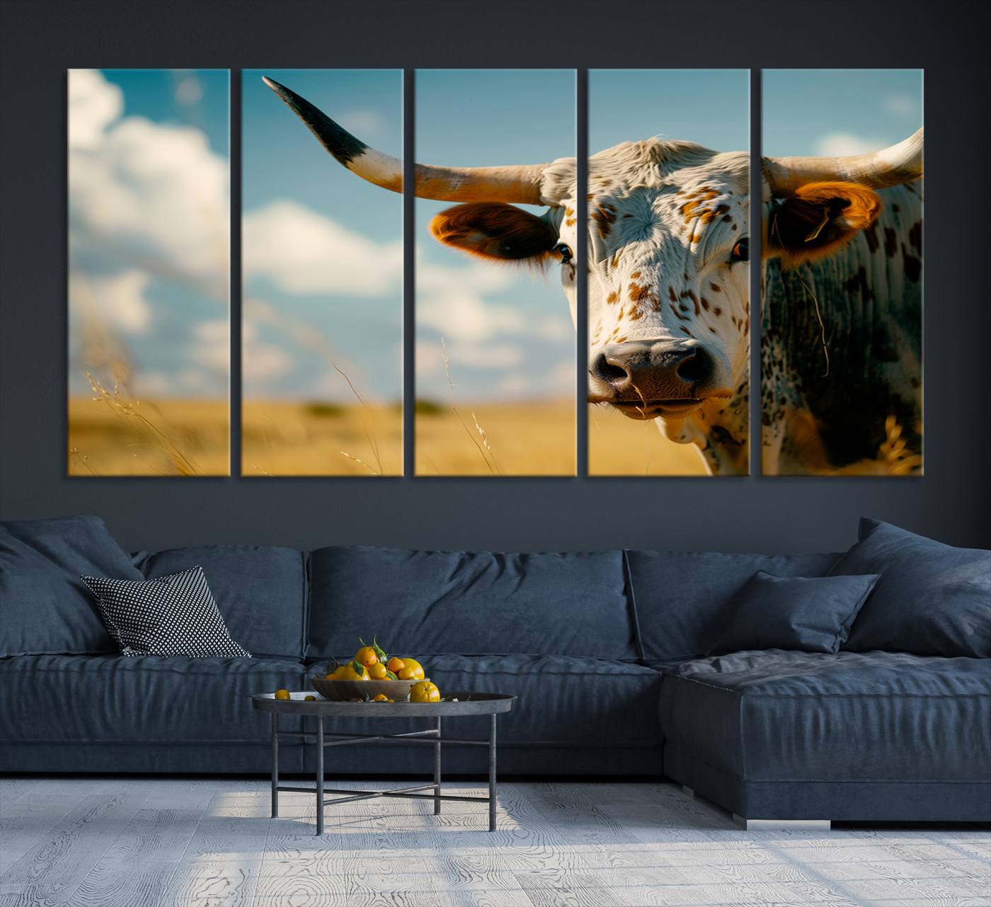 71621-MGV-CV-36X24-Longhorn in the Prairie - Stunning Ranch-Style Triptych Wall Art for Western Home Decor, Cowboy Wall Art, Ready to Hang